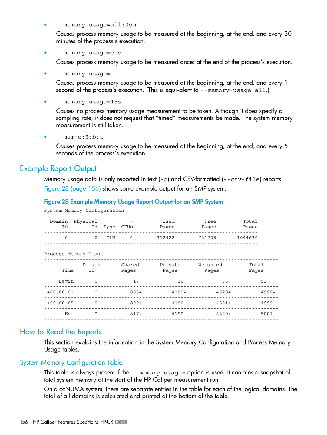 HP UX IPFilter Software manual Example Report Output, How to Read the Reports, System Memory Configuration Table 