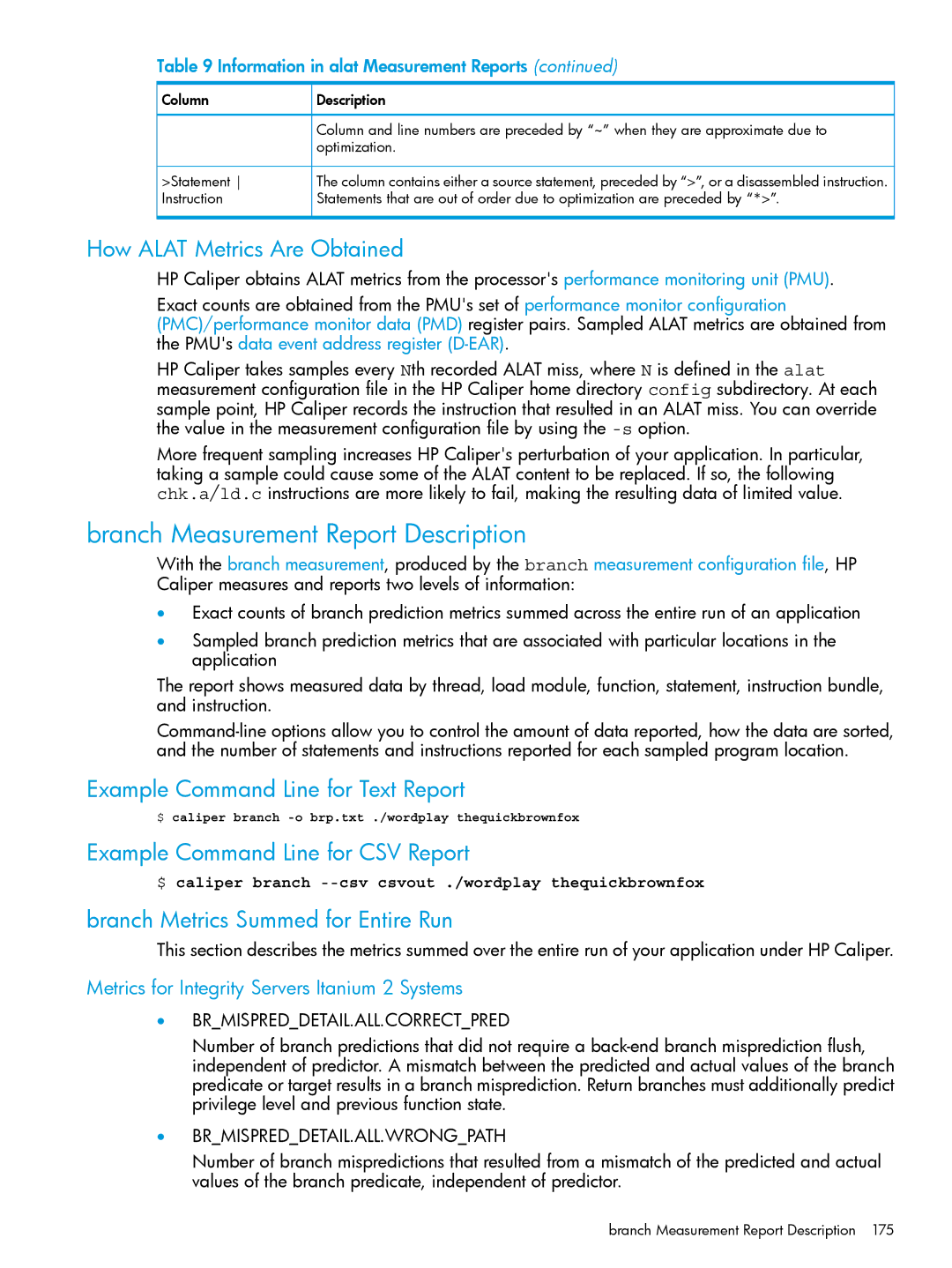 HP UX IPFilter Software manual Branch Measurement Report Description, How Alat Metrics Are Obtained 