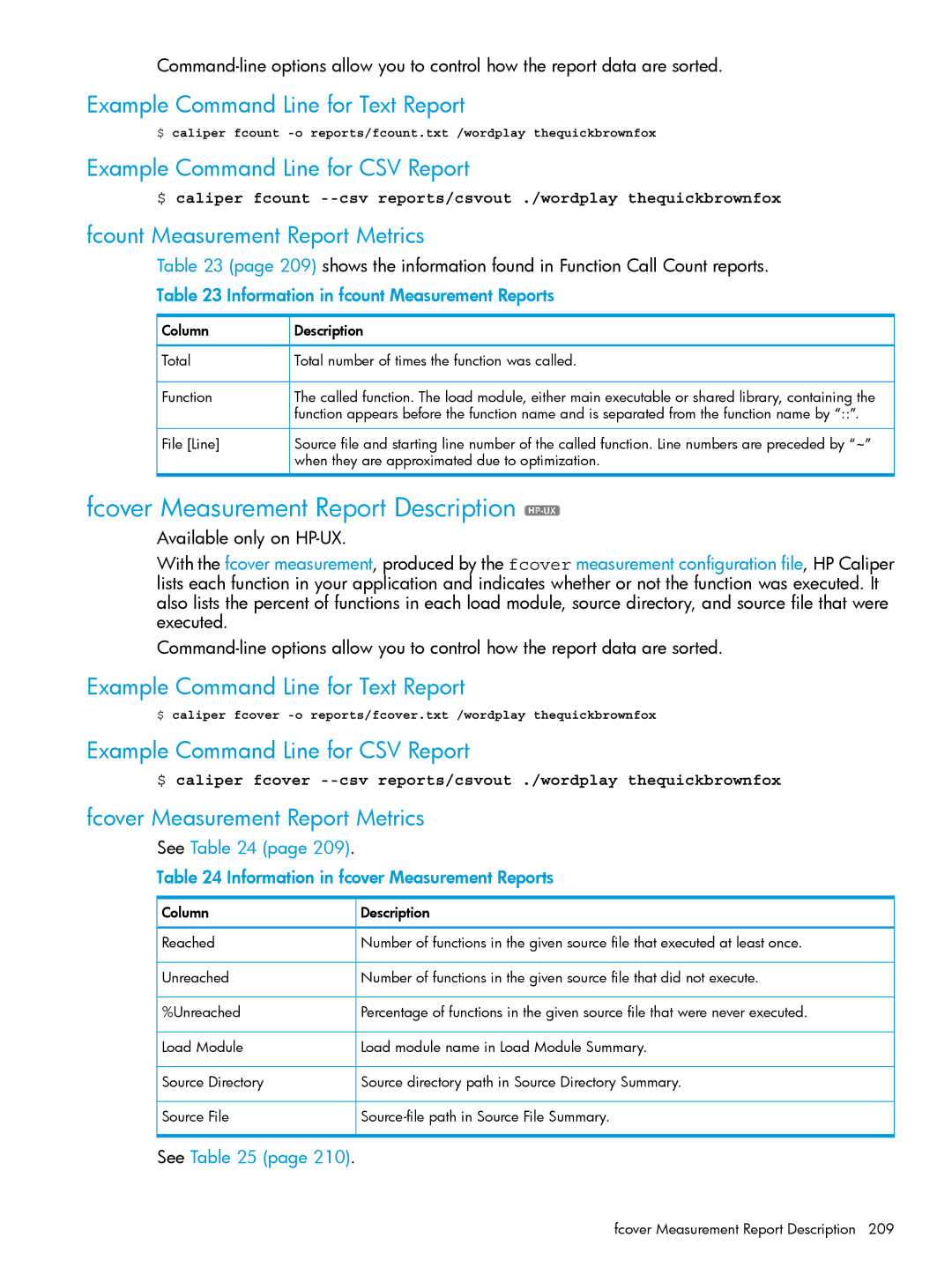 HP UX IPFilter Software manual Fcover Measurement Report Description, Fcount Measurement Report Metrics 