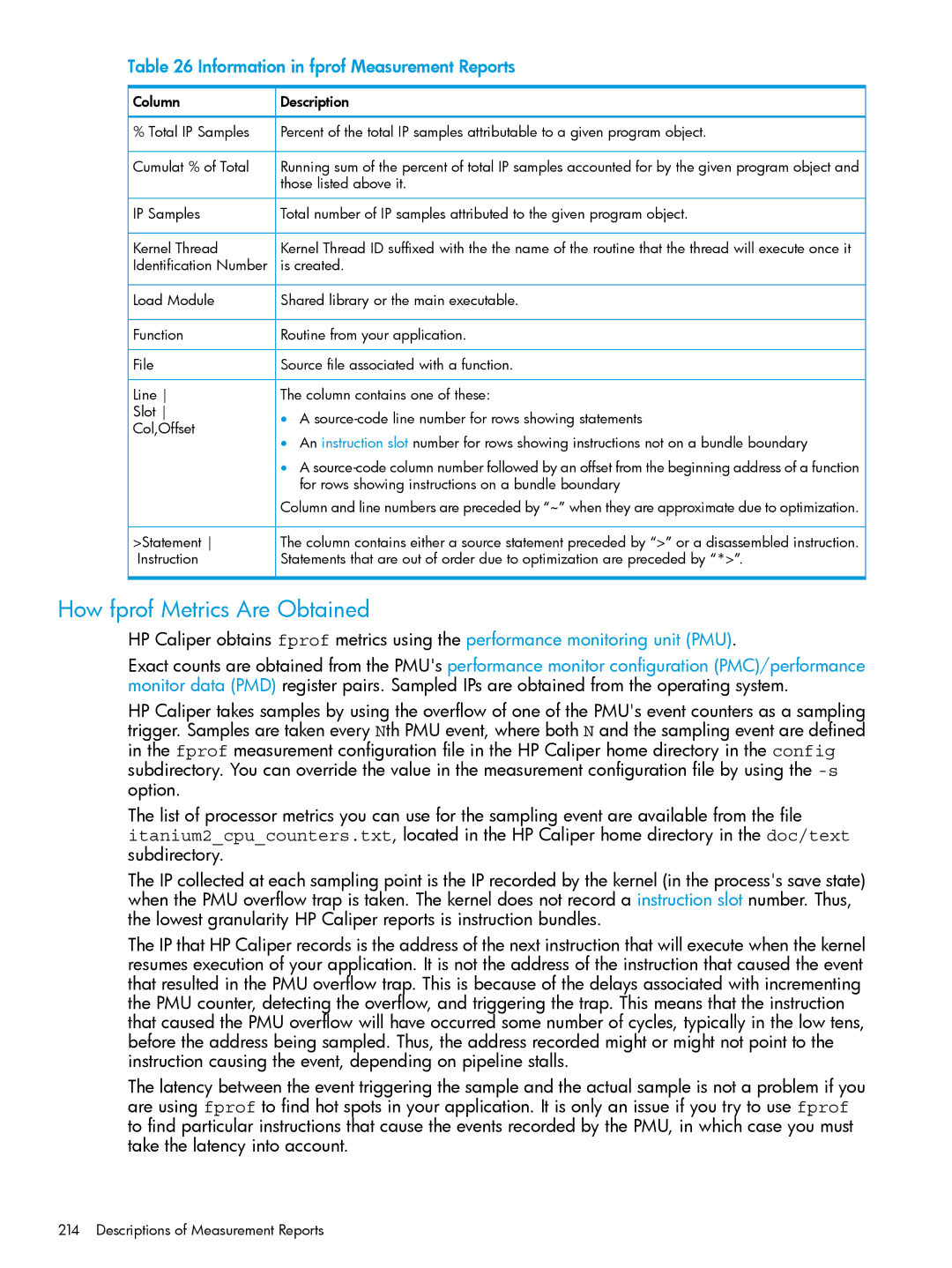 HP UX IPFilter Software manual How fprof Metrics Are Obtained, Information in fprof Measurement Reports 