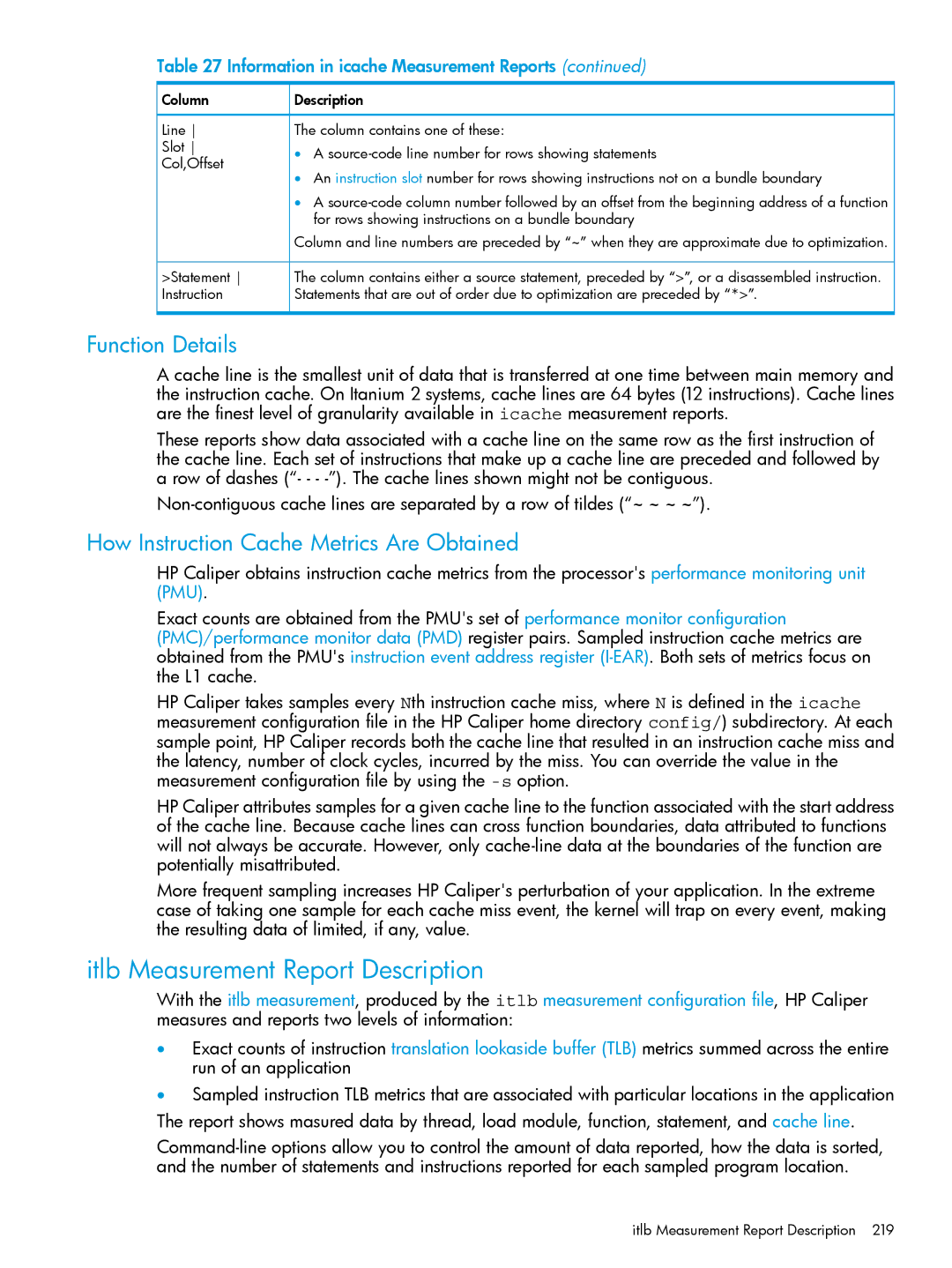 HP UX IPFilter Software Itlb Measurement Report Description, Function Details, How Instruction Cache Metrics Are Obtained 