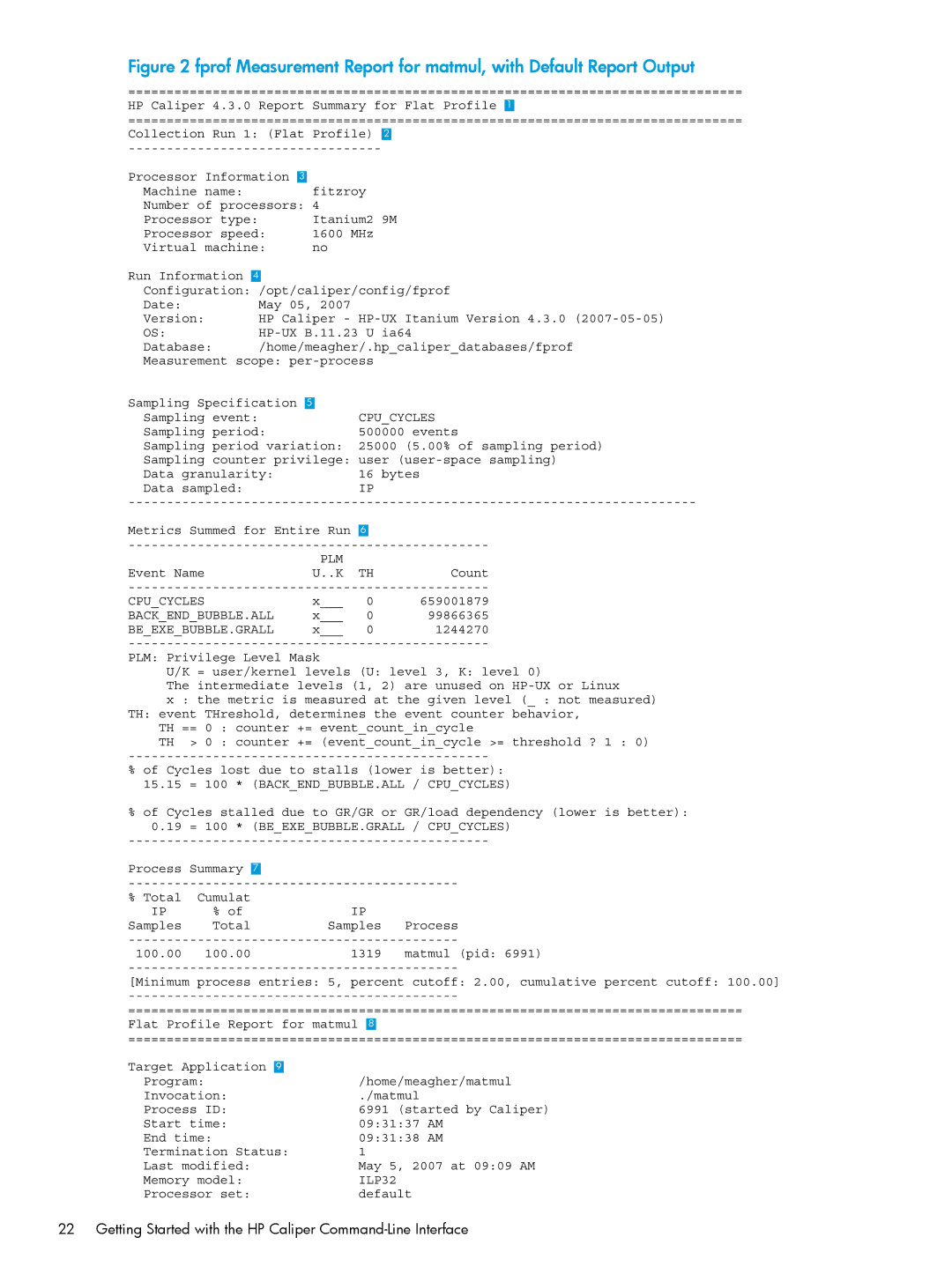 HP UX IPFilter Software manual Getting Started with the HP Caliper Command-Line Interface, Cpucycles 