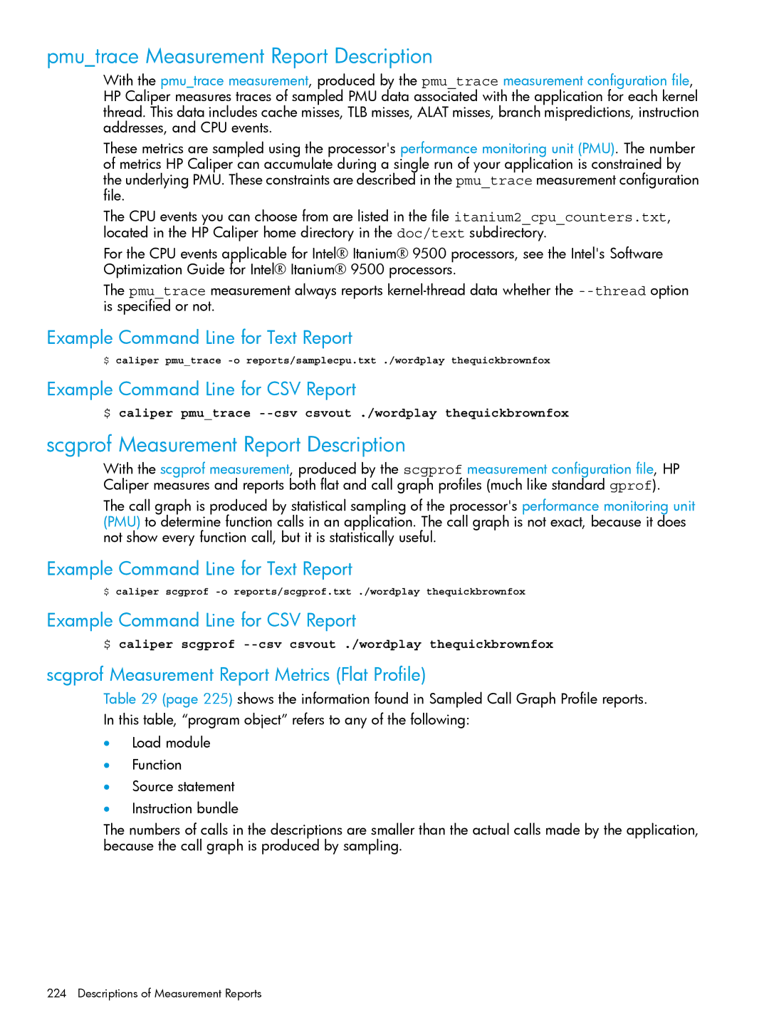 HP UX IPFilter Software manual Pmutrace Measurement Report Description, Scgprof Measurement Report Description 