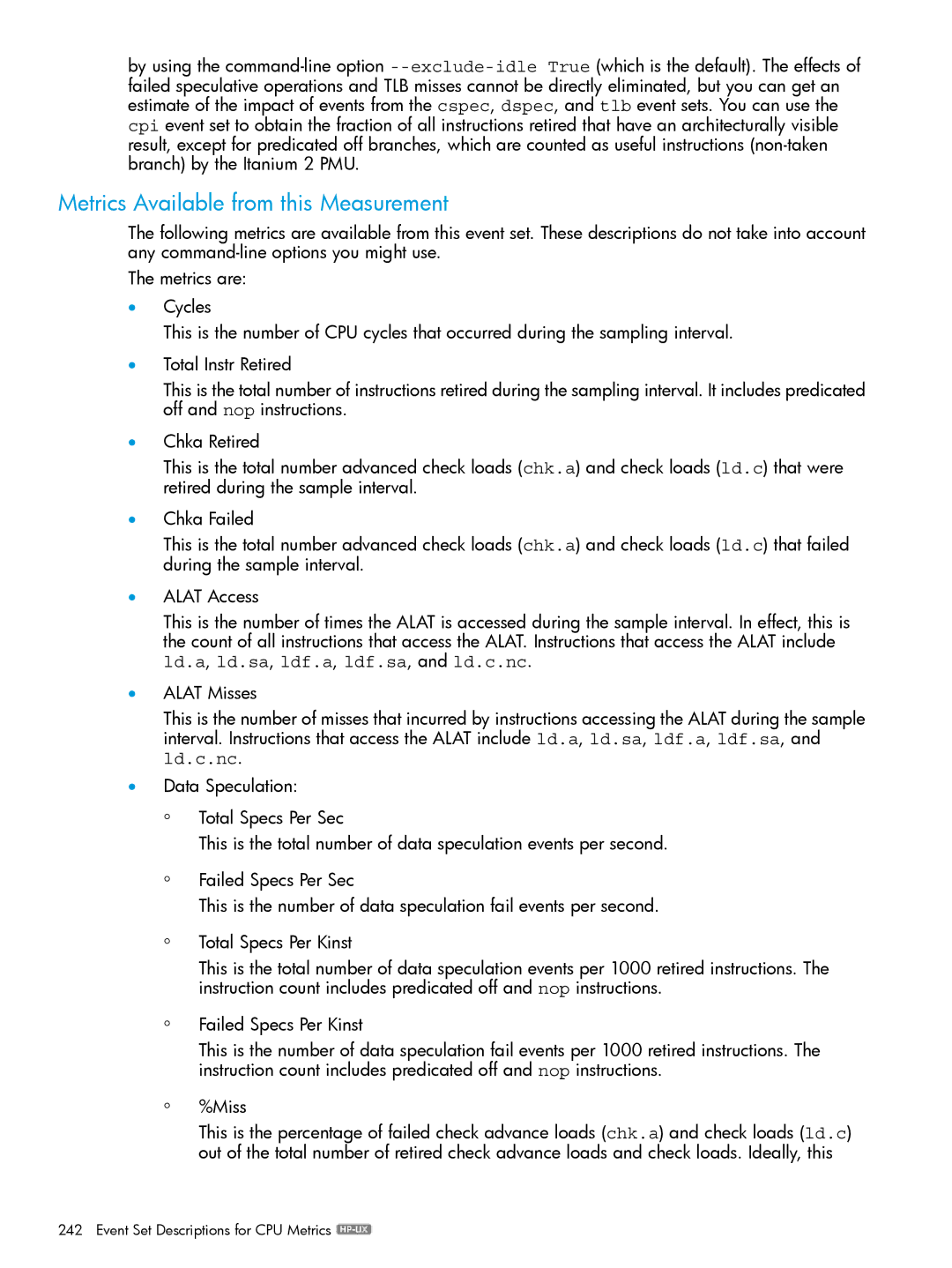 HP UX IPFilter Software manual Metrics Available from this Measurement 