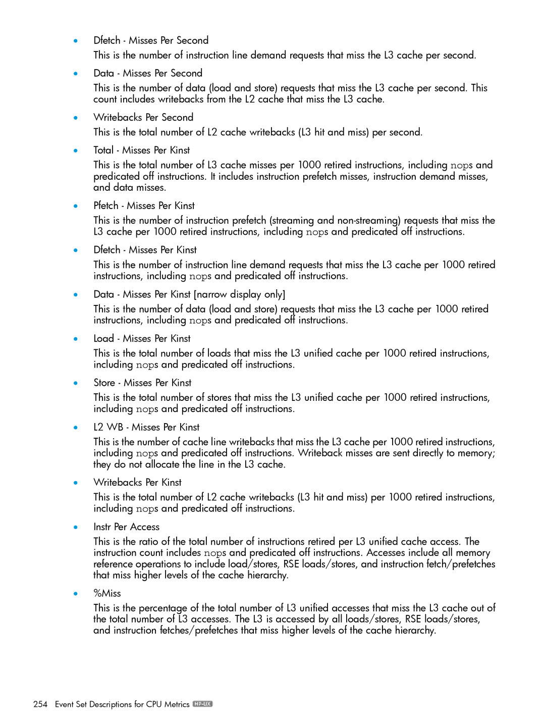 HP UX IPFilter Software manual Event Set Descriptions for CPU Metrics 