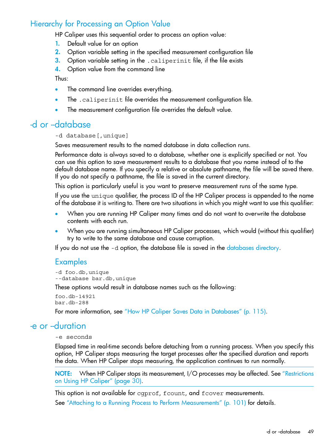 HP UX IPFilter Software manual Or --database, Or --duration, Hierarchy for Processing an Option Value, Examples, Eseconds 