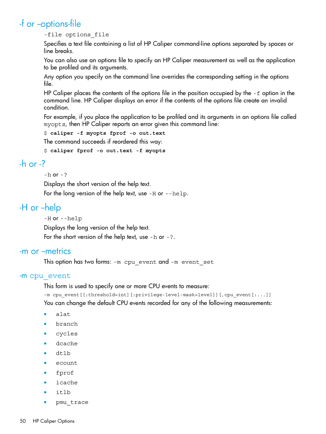 HP UX IPFilter Software manual Or --options-file, Or -?, Or --help, Or --metrics, Fileoptionsfile 