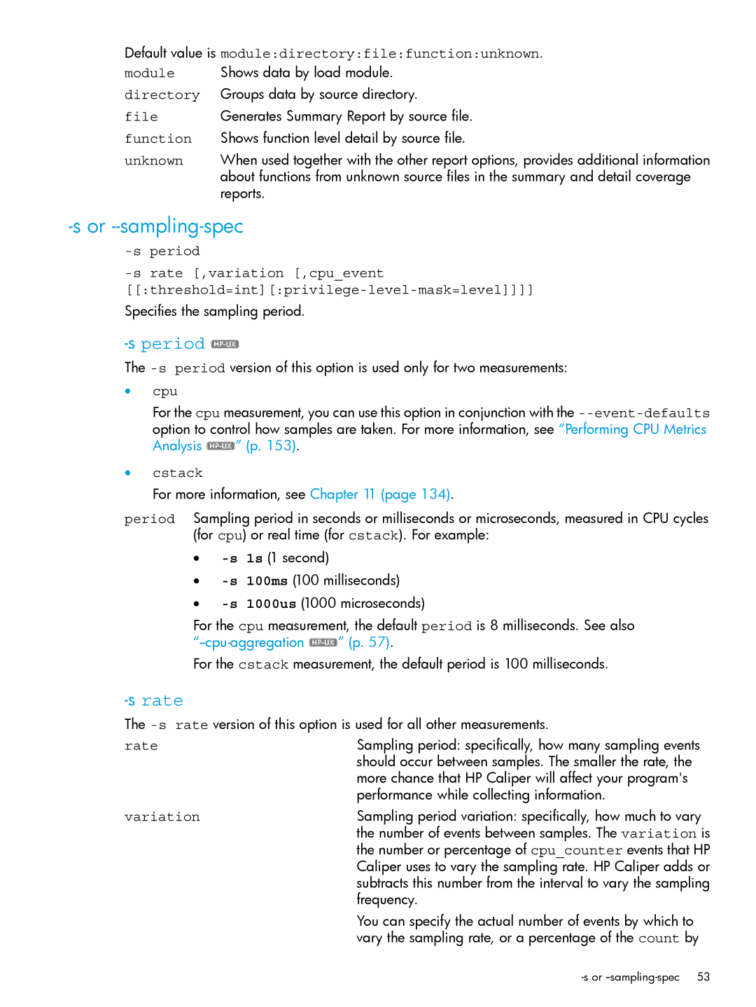 HP UX IPFilter Software manual Or --sampling-spec, Speriod Srate ,variation ,cpuevent, Rate, Variation 