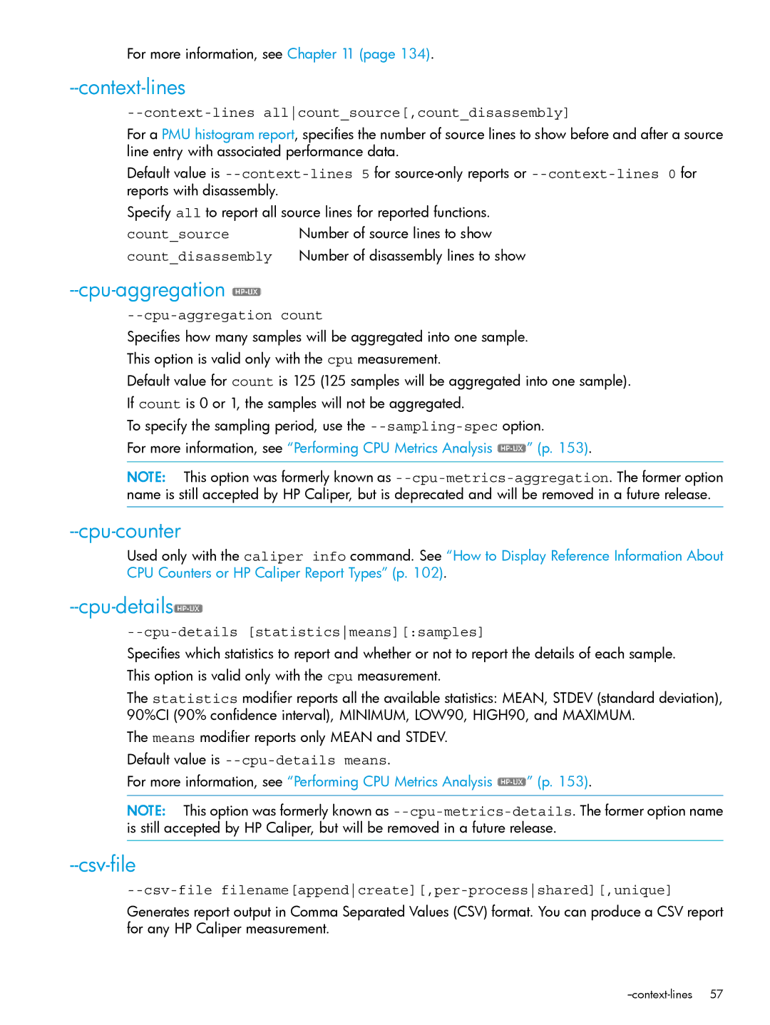 HP UX IPFilter Software manual Context-lines, Cpu-aggregation, Cpu-counter, Cpu-details, Csv-file 