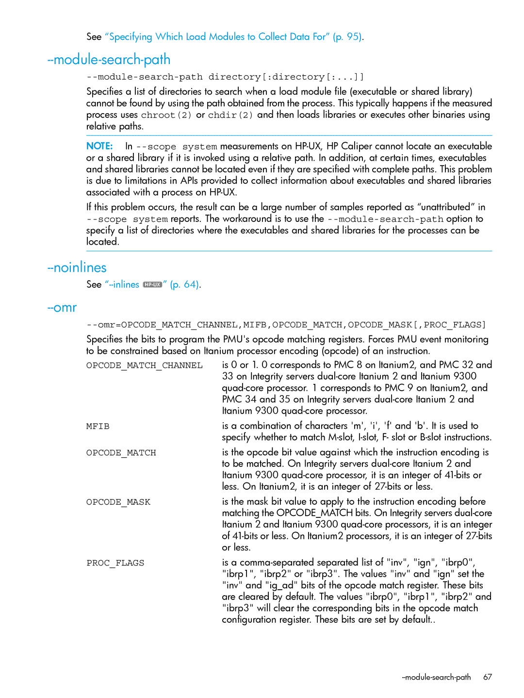 HP UX IPFilter Software manual Noinlines, Omr, Module-search-path directorydirectory, See --inlines p 