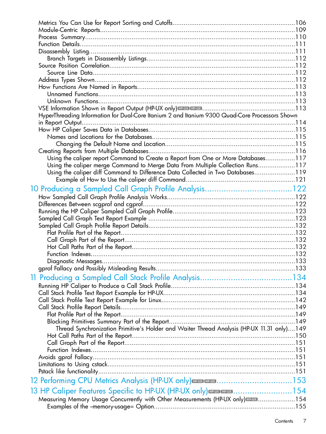 HP UX IPFilter Software manual Producing a Sampled Call Graph Profile Analysis 122 