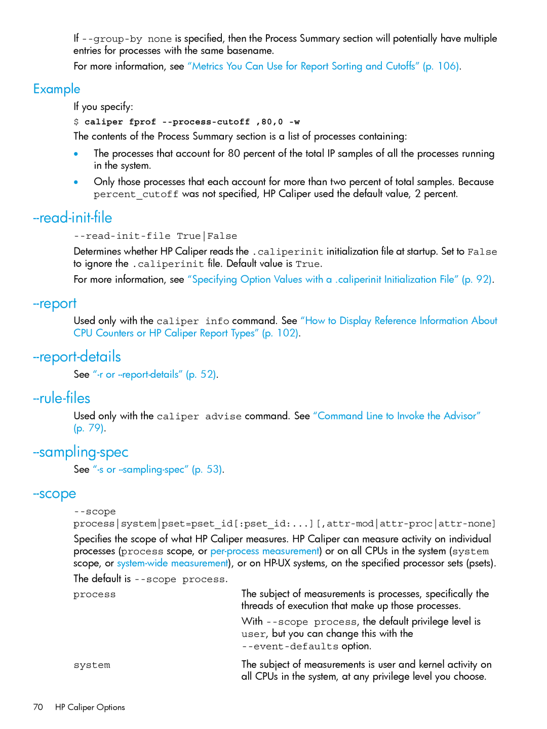 HP UX IPFilter Software manual Read-init-file, Report-details, Rule-files, Sampling-spec, Scope 