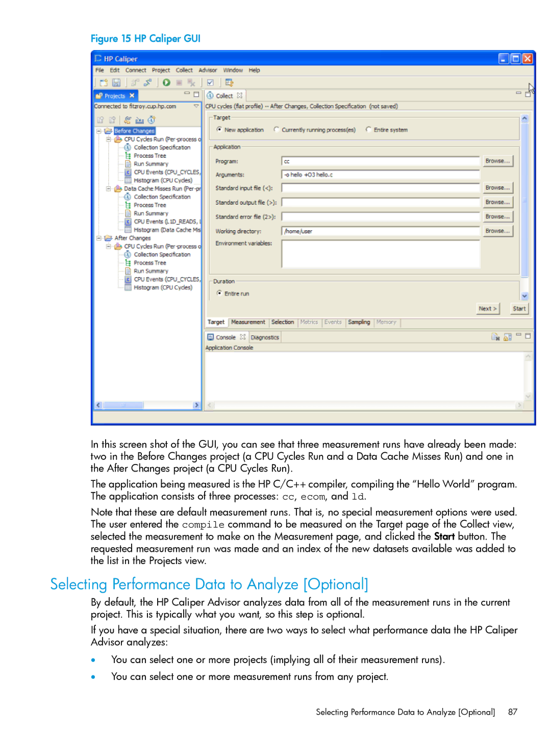 HP UX IPFilter Software manual Selecting Performance Data to Analyze Optional 