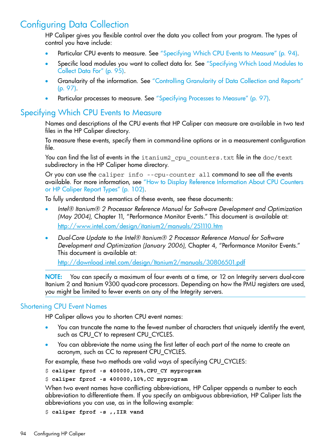 HP UX IPFilter Software Configuring Data Collection, Specifying Which CPU Events to Measure, Shortening CPU Event Names 