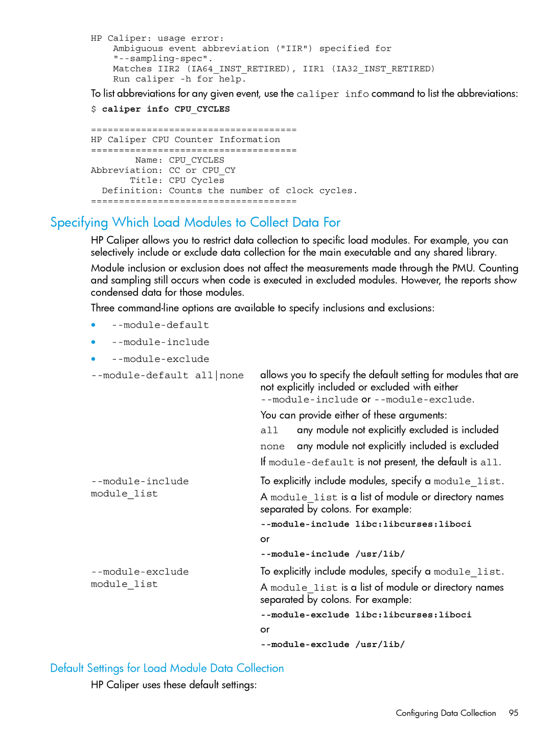 HP UX IPFilter Software Specifying Which Load Modules to Collect Data For, Module-default Module-include Module-exclude 