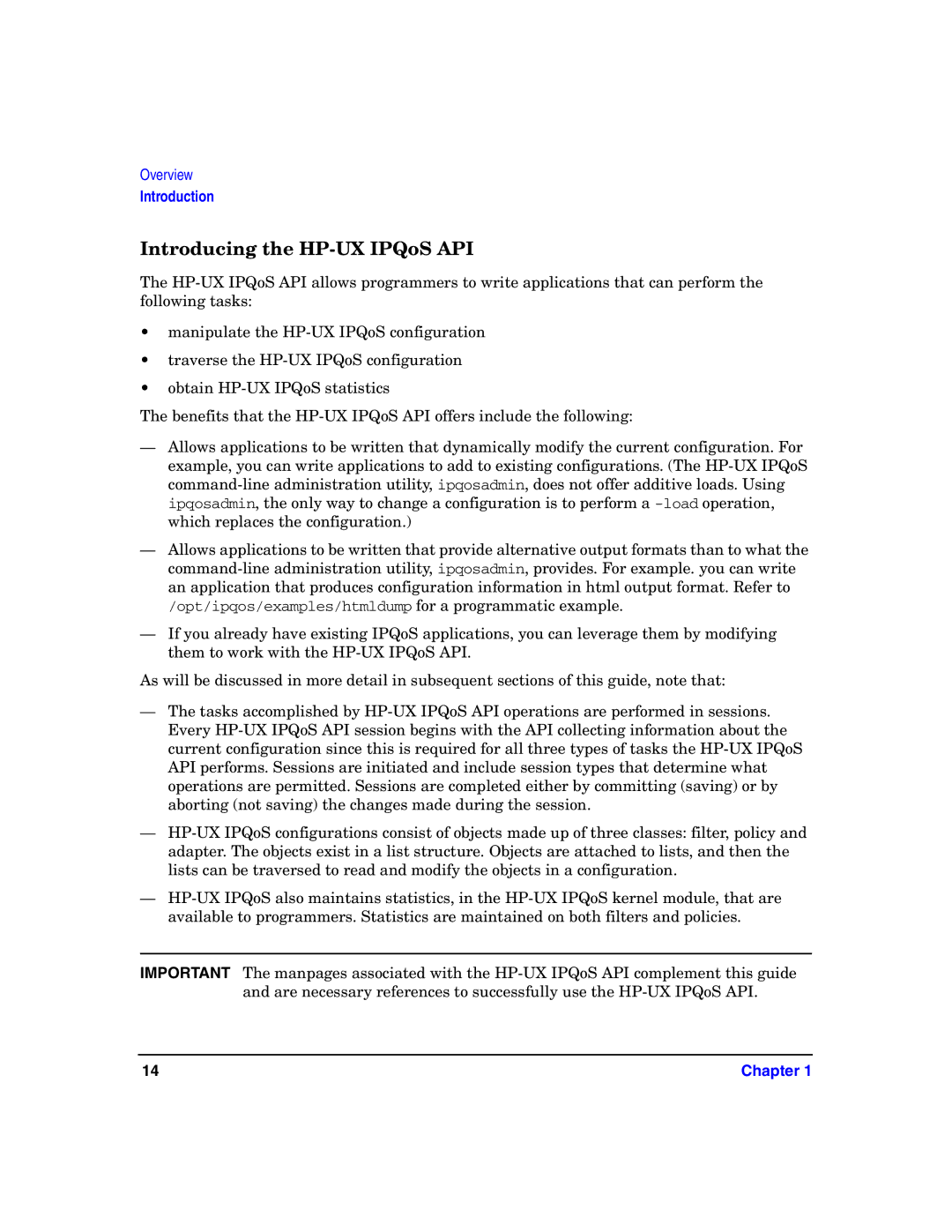 HP UX IPQos Software manual Introducing the HP-UX IPQoS API 