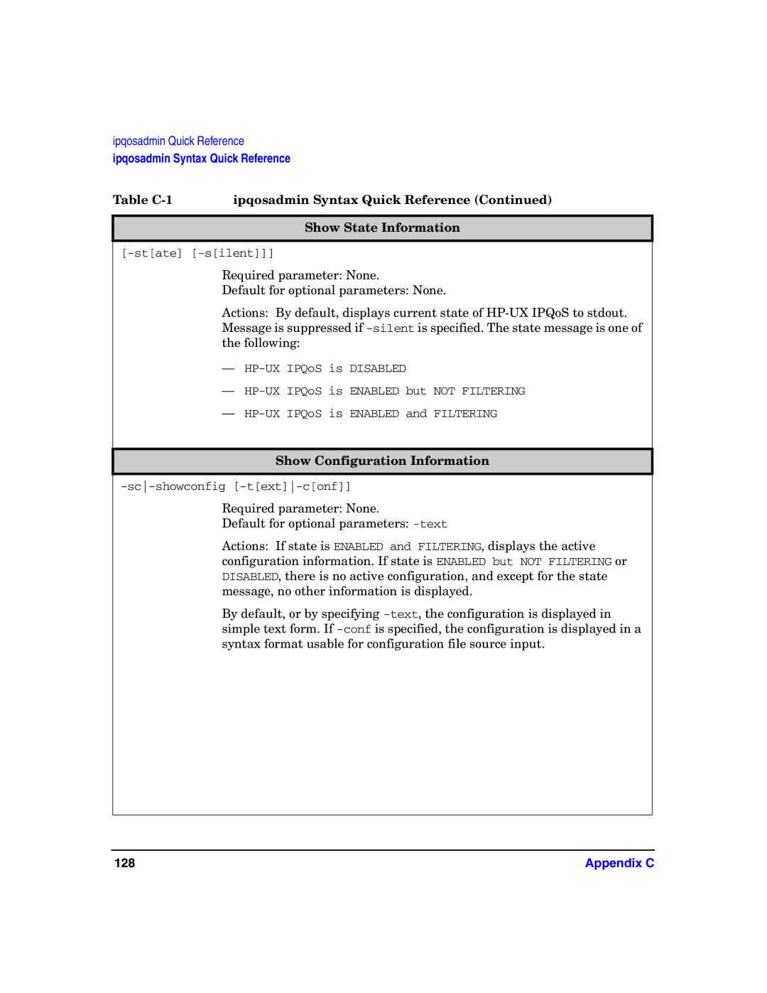 HP UX IPQos Software manual Show Configuration Information 