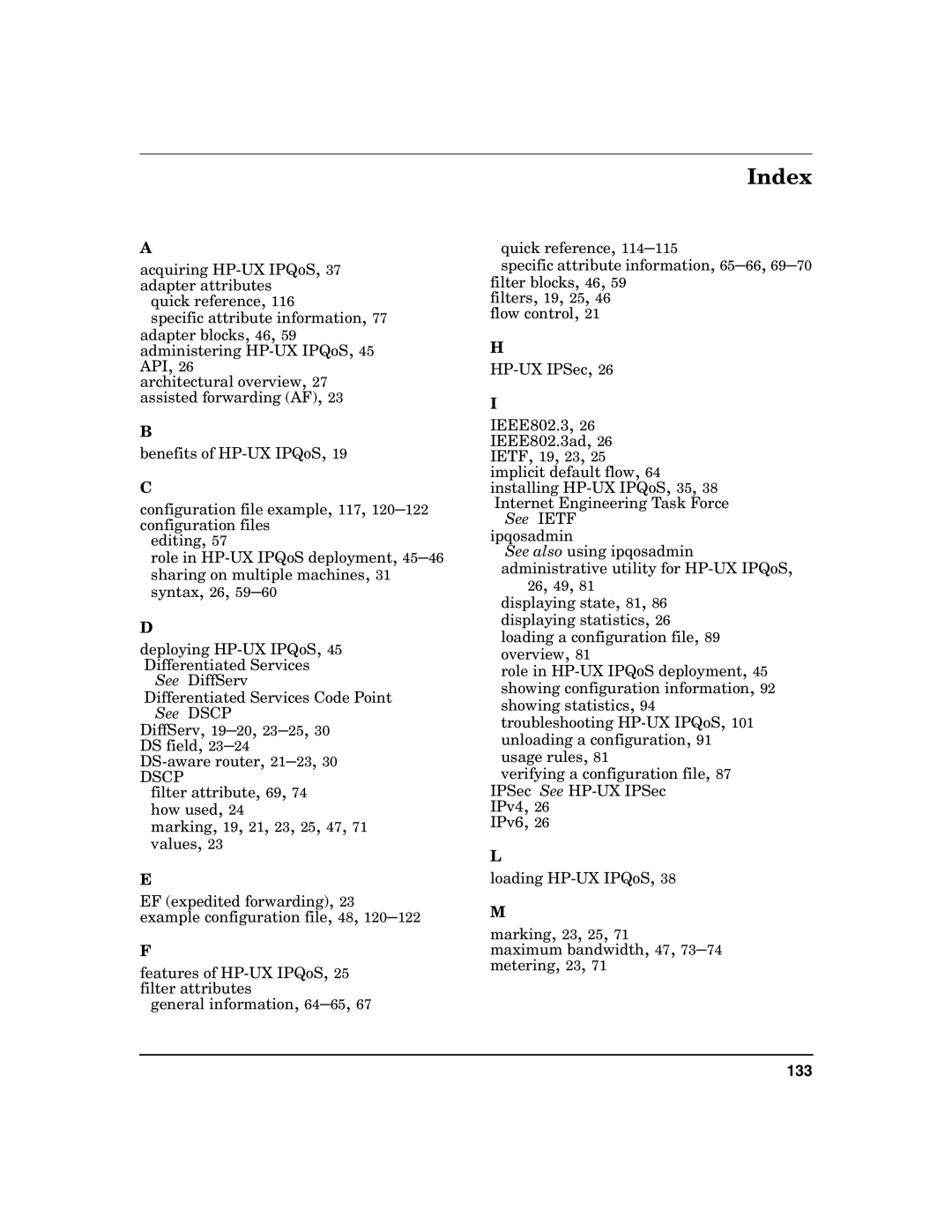 HP UX IPQos Software manual Index, Dscp 