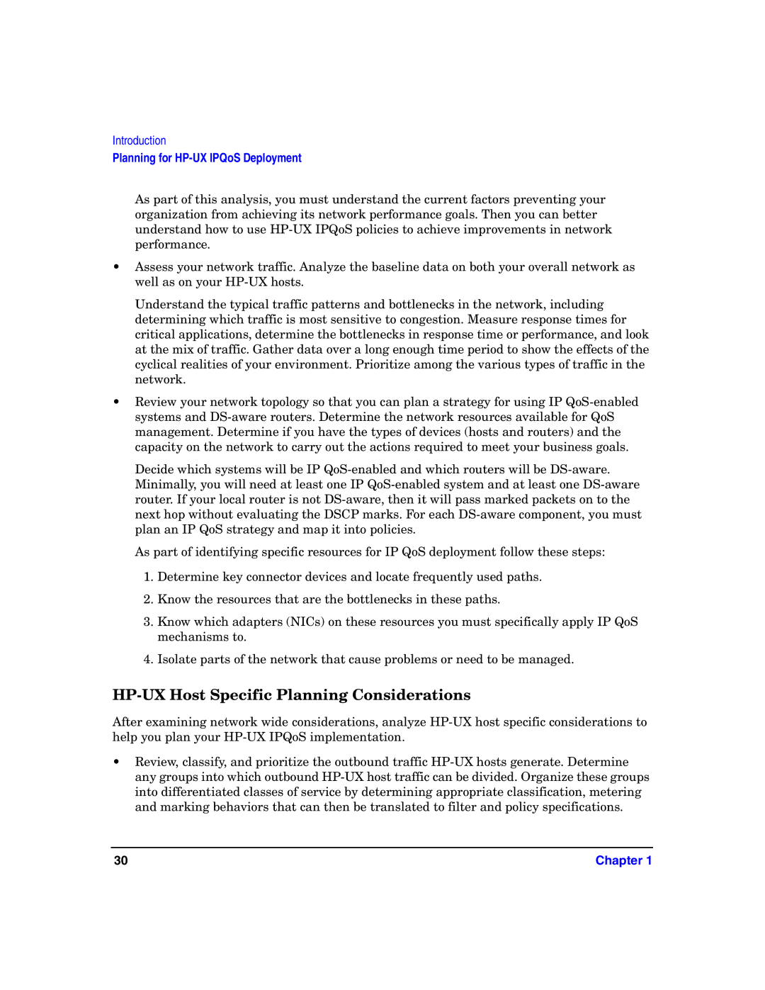 HP UX IPQos Software manual HP-UX Host Specific Planning Considerations 