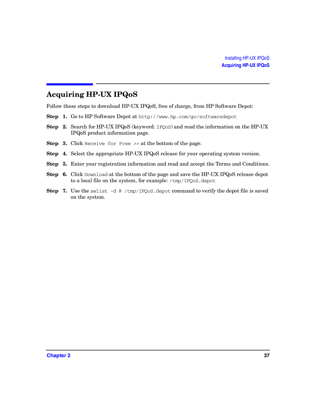 HP UX IPQos Software manual Acquiring HP-UX IPQoS, Step 