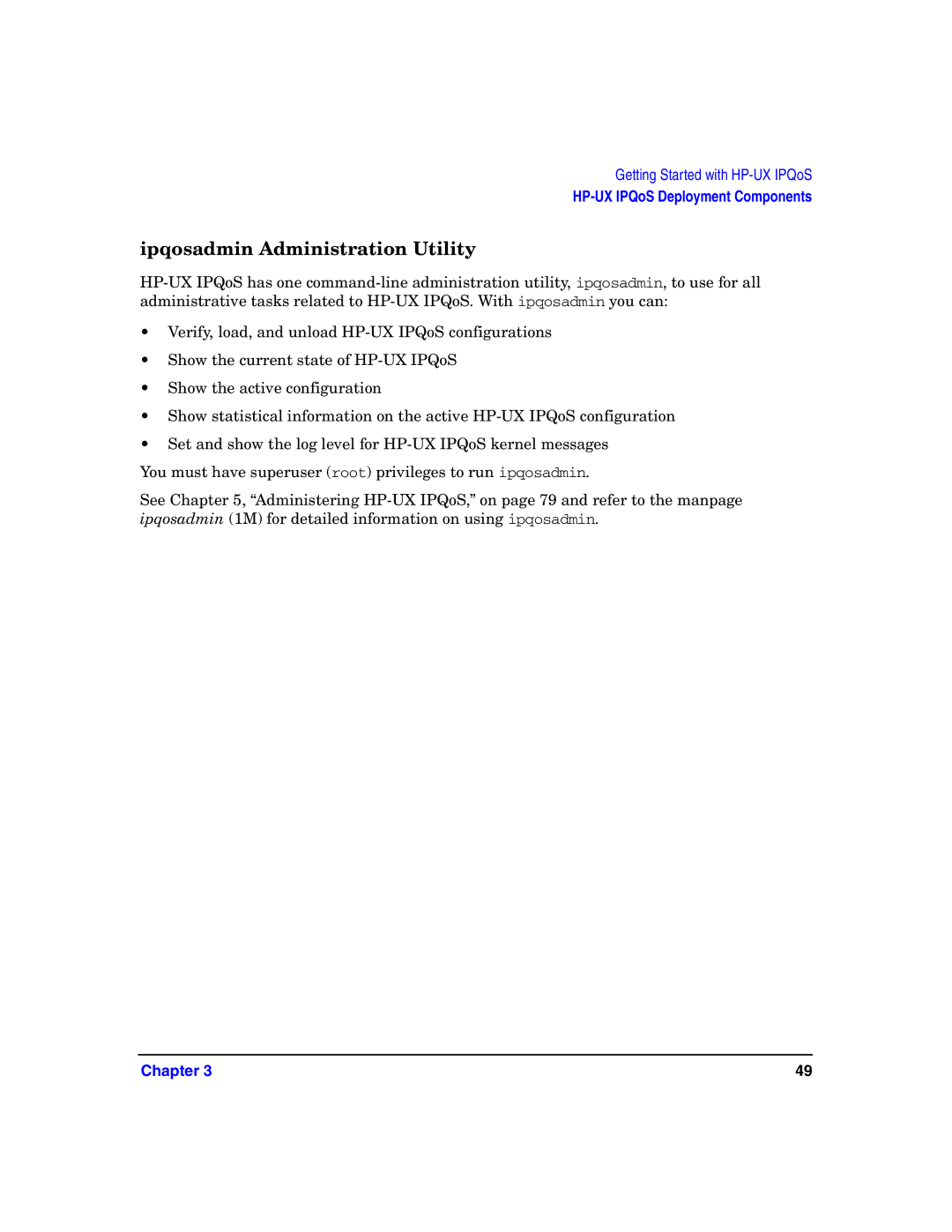 HP UX IPQos Software manual Ipqosadmin Administration Utility 