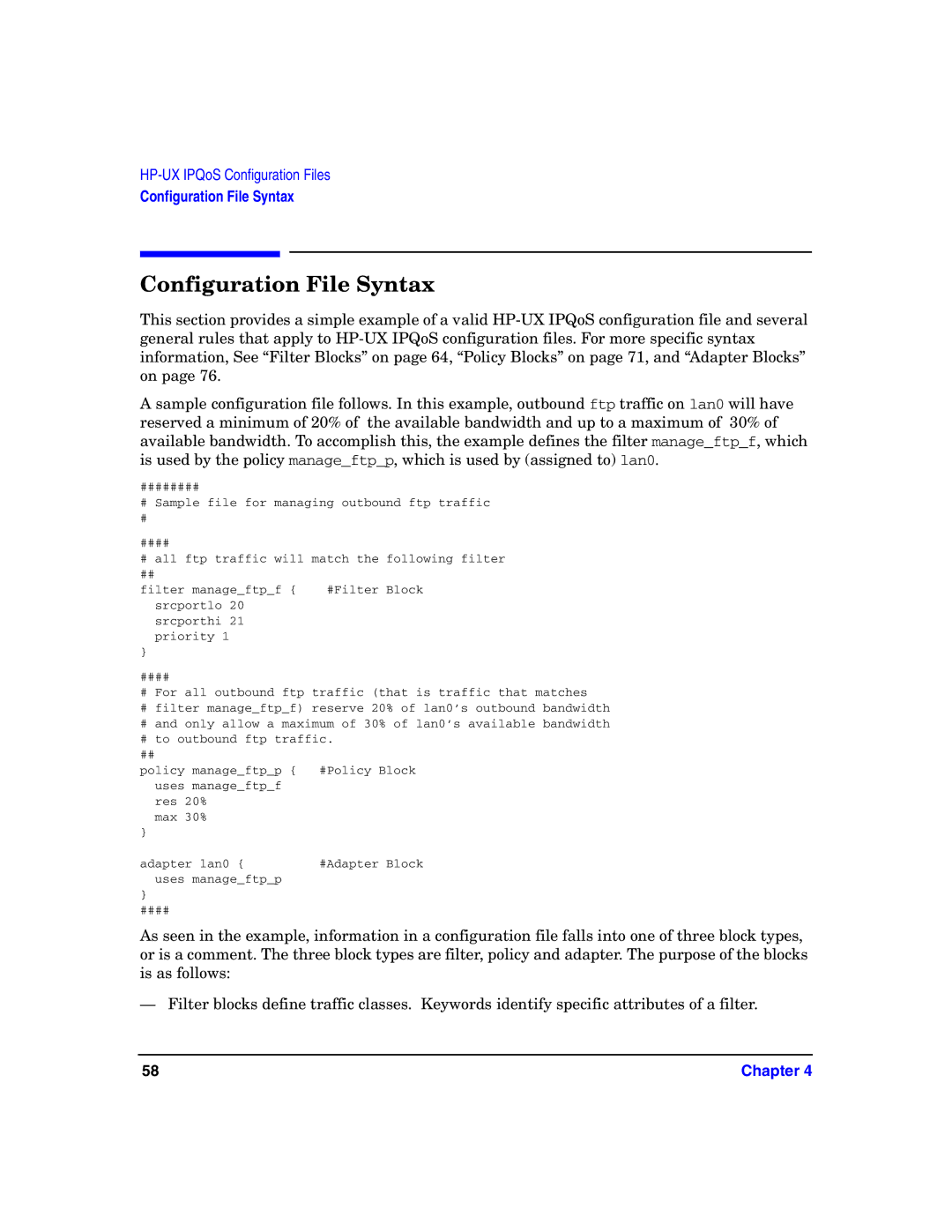 HP UX IPQos Software manual Configuration File Syntax 