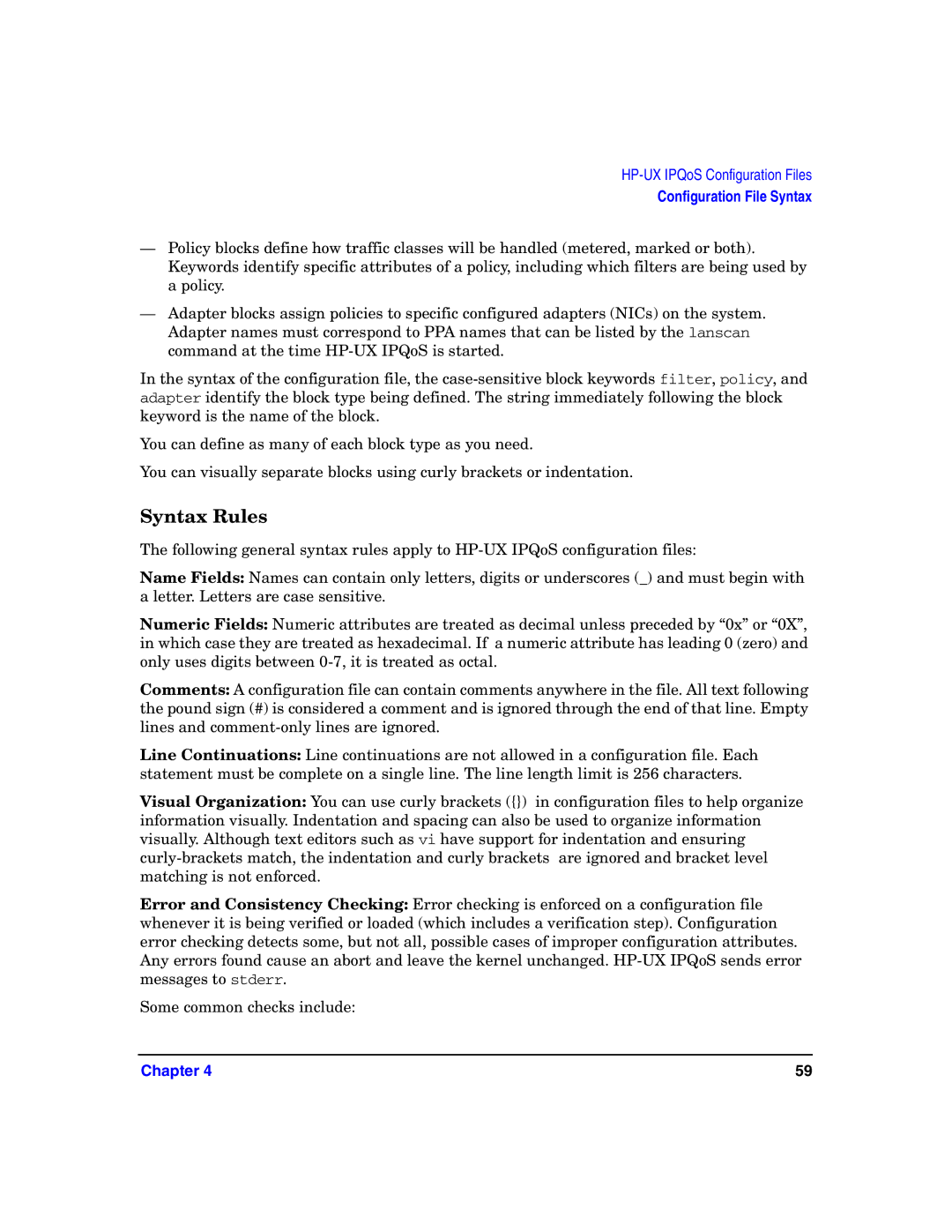 HP UX IPQos Software manual Syntax Rules 
