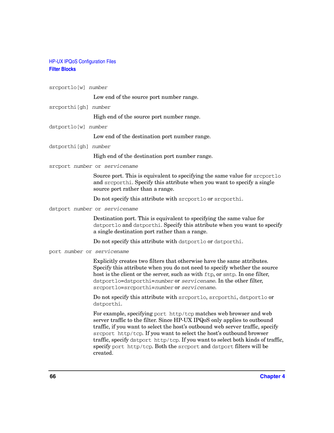 HP UX IPQos Software manual Low end of the source port number range 