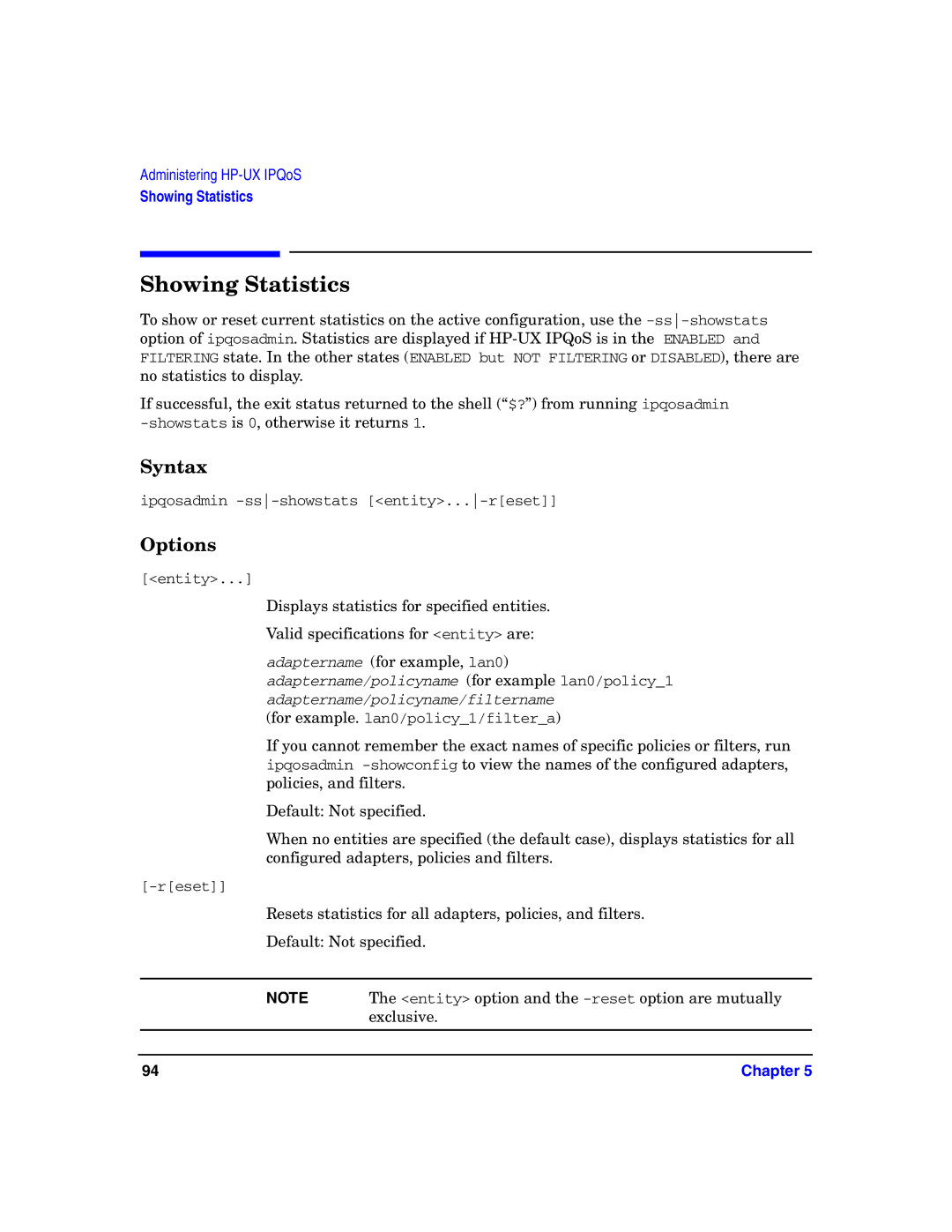 HP UX IPQos Software manual Showing Statistics 