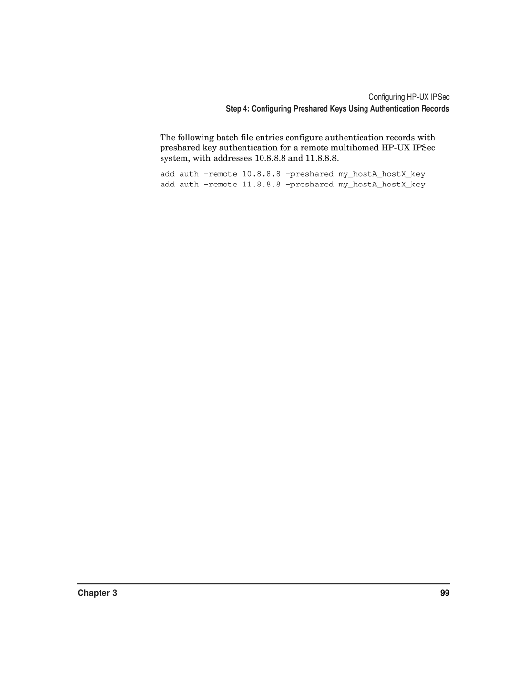 HP UX IPSec Software manual Configuring Preshared Keys Using Authentication Records 