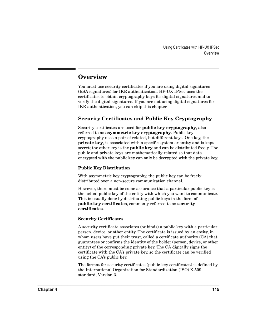 HP UX IPSec Software manual Overview, Security Certificates and Public Key Cryptography, Public Key Distribution 