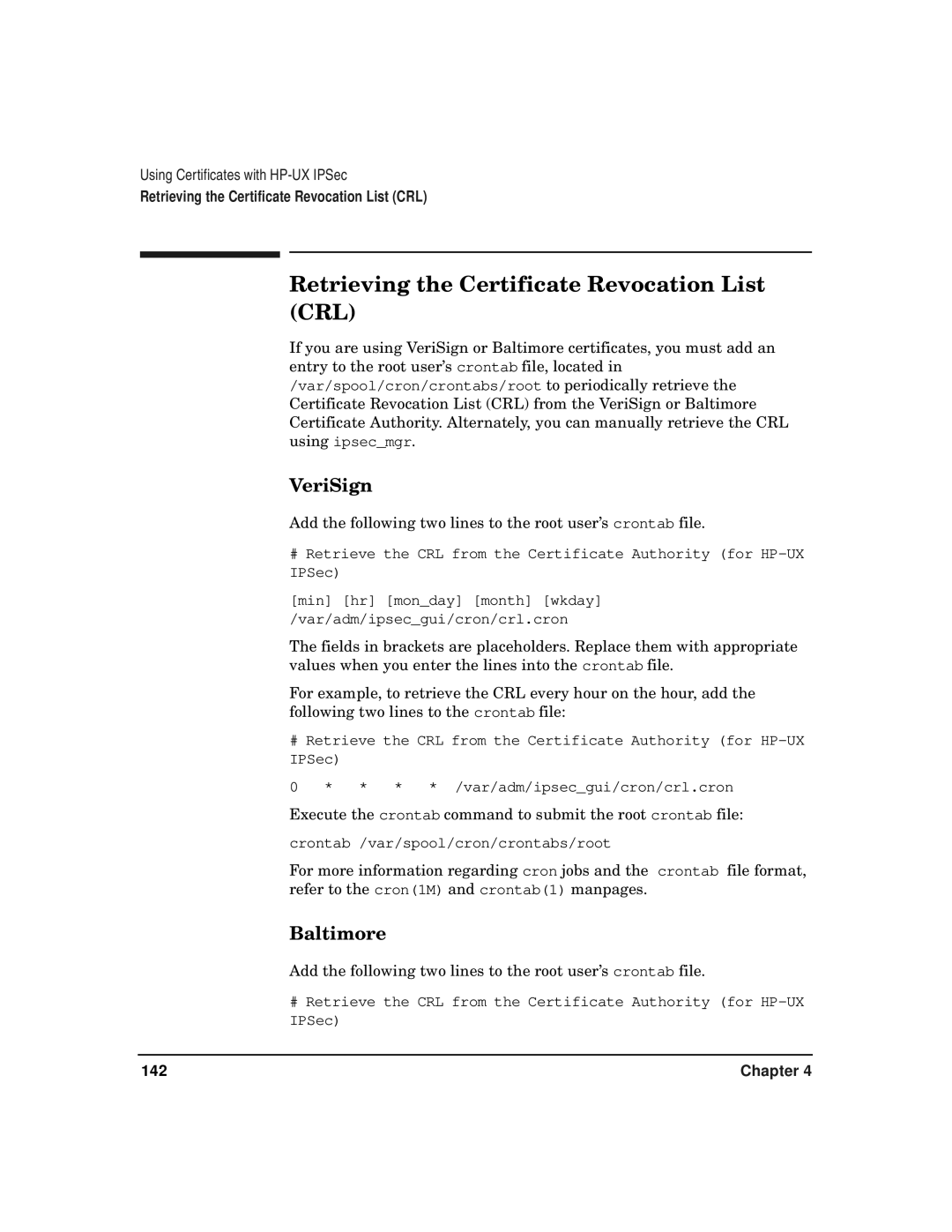 HP UX IPSec Software manual Retrieving the Certificate Revocation List CRL, VeriSign, Baltimore 