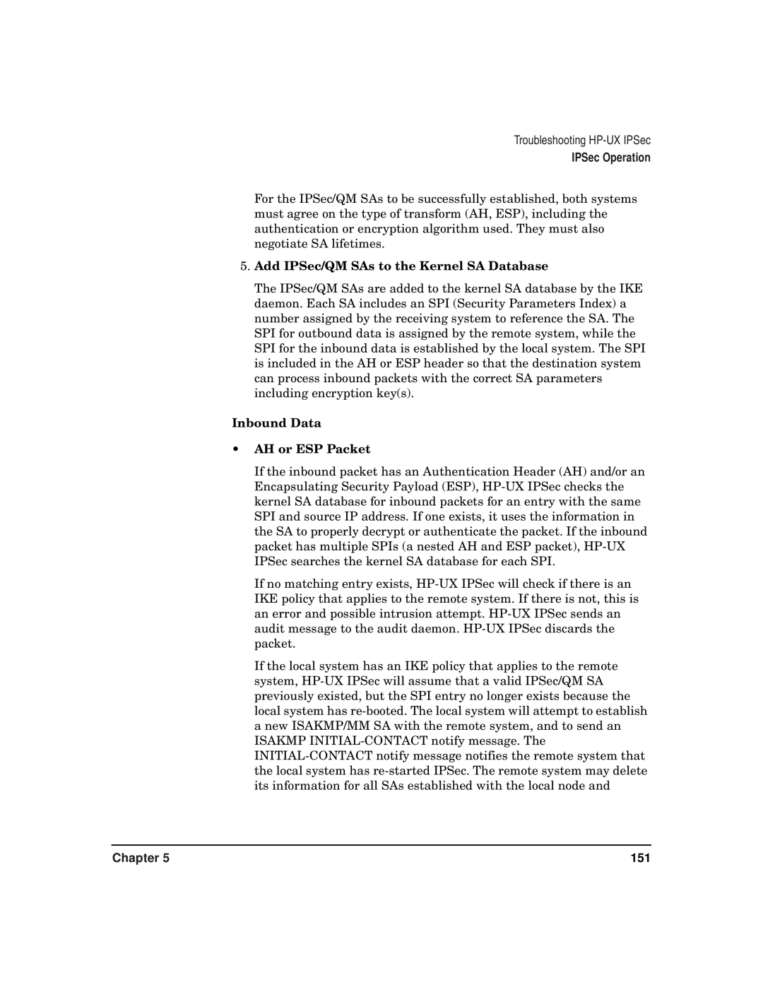 HP UX IPSec Software manual Add IPSec/QM SAs to the Kernel SA Database, Inbound Data AH or ESP Packet 