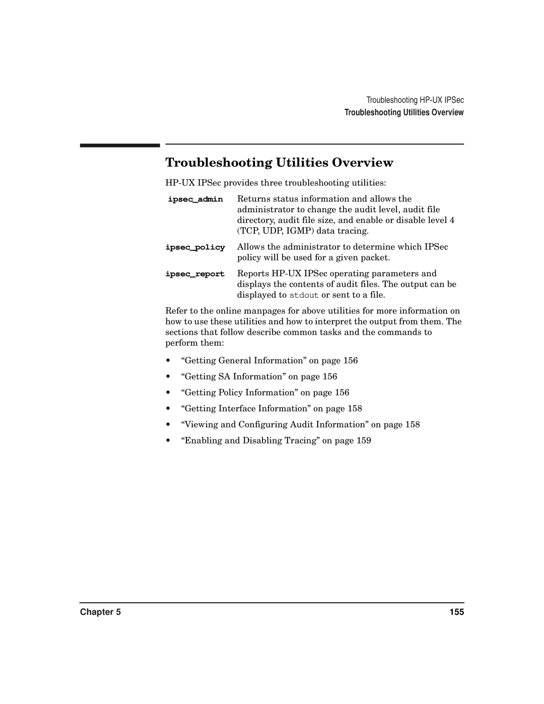 HP UX IPSec Software manual Troubleshooting Utilities Overview 