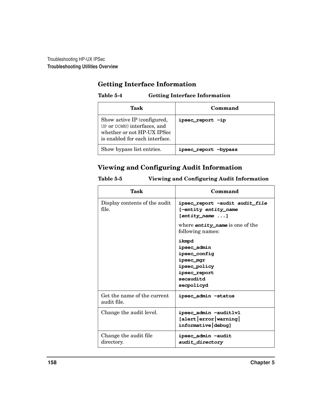 HP UX IPSec Software manual Getting Interface Information, Viewing and Configuring Audit Information 