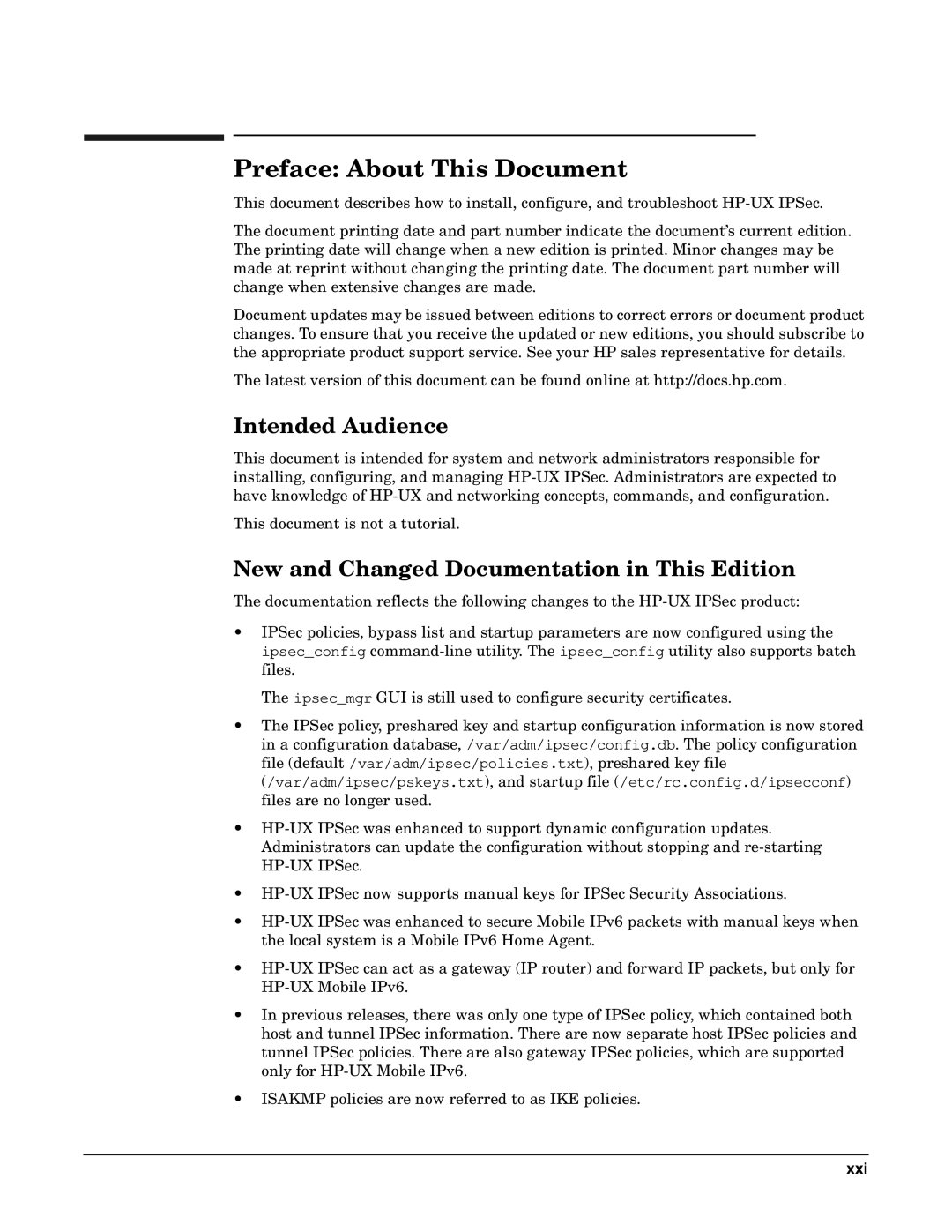 HP UX IPSec Software manual Intended Audience, New and Changed Documentation in This Edition 