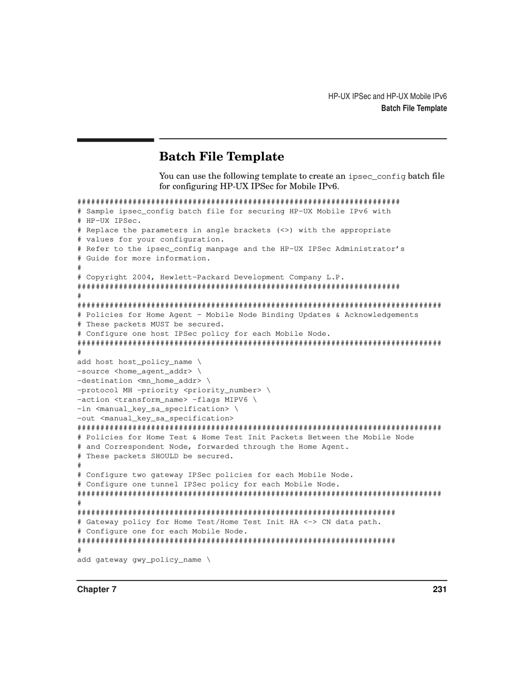 HP UX IPSec Software manual Batch File Template 