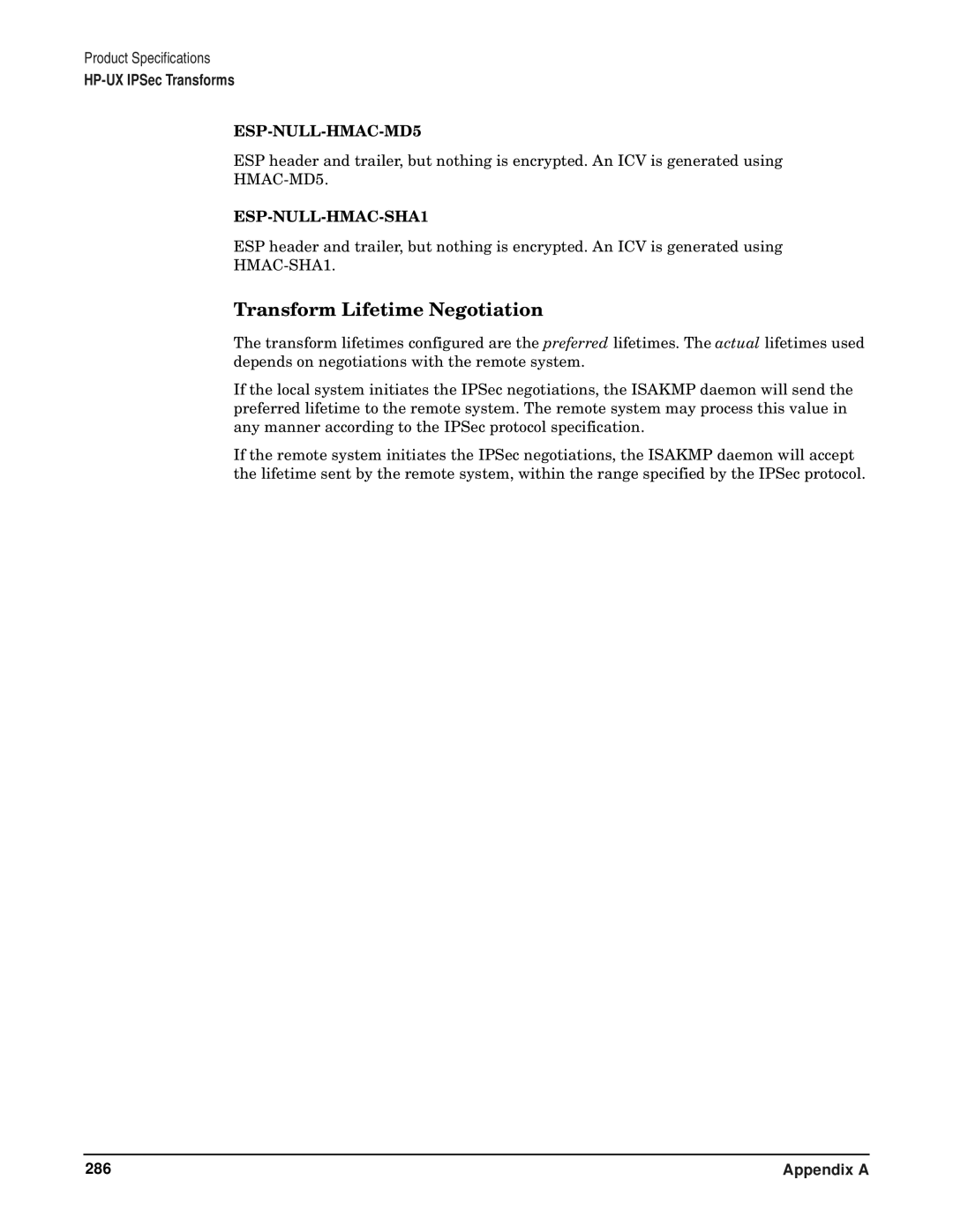 HP UX IPSec Software manual Transform Lifetime Negotiation 
