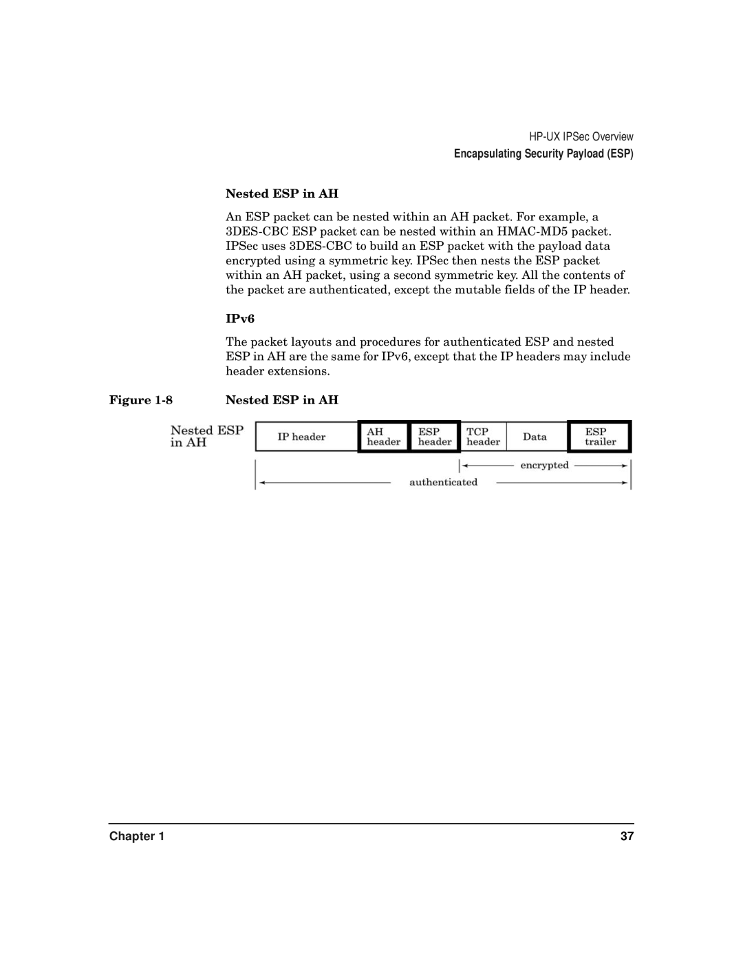 HP UX IPSec Software manual Nested ESP in AH, IPv6 