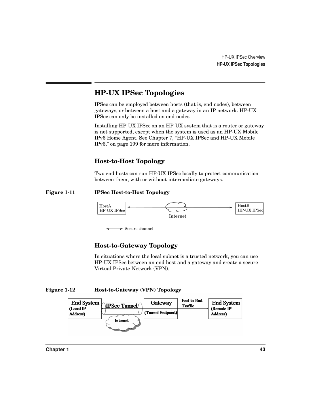 HP UX IPSec Software manual HP-UX IPSec Topologies, Host-to-Host Topology, Host-to-Gateway Topology 