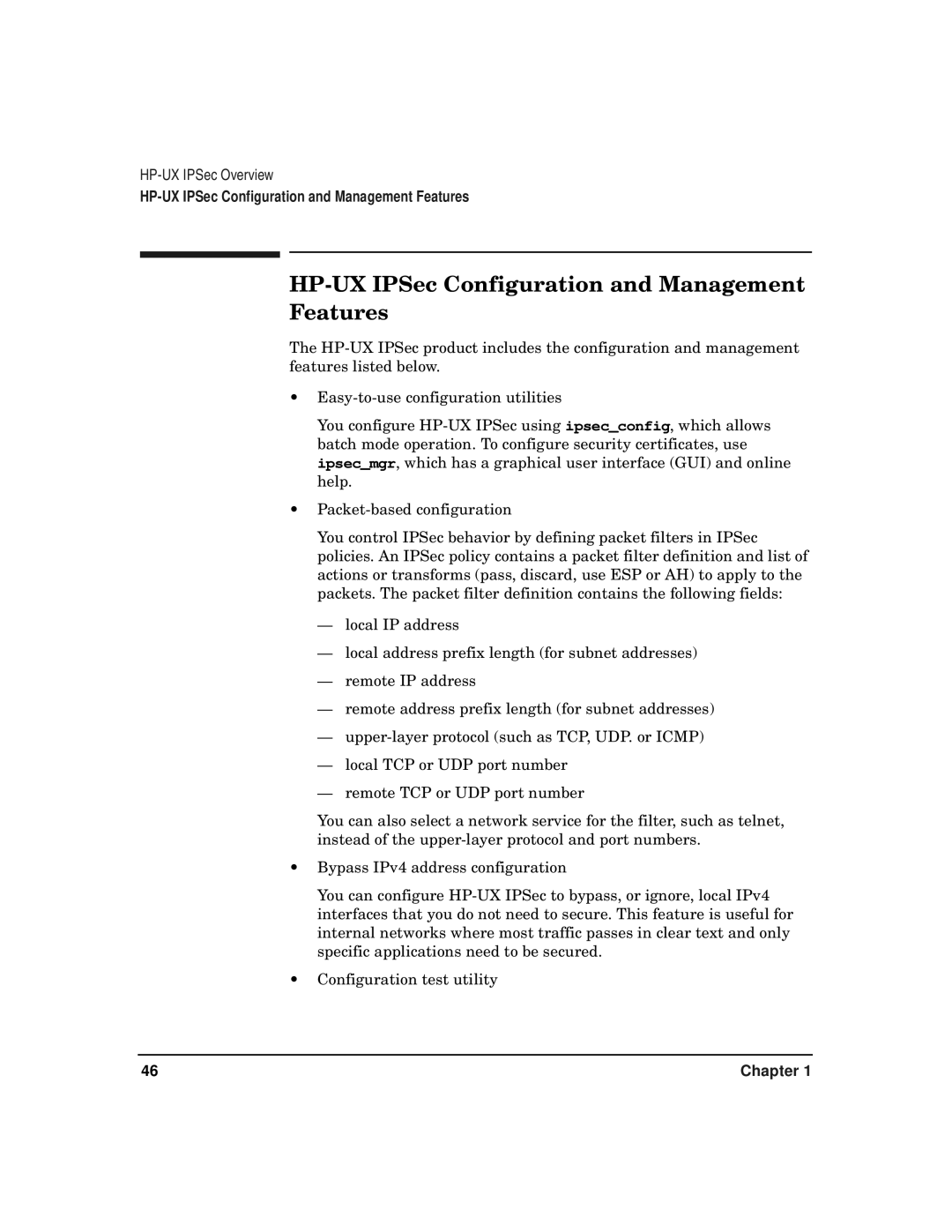 HP UX IPSec Software manual HP-UX IPSec Configuration and Management Features 