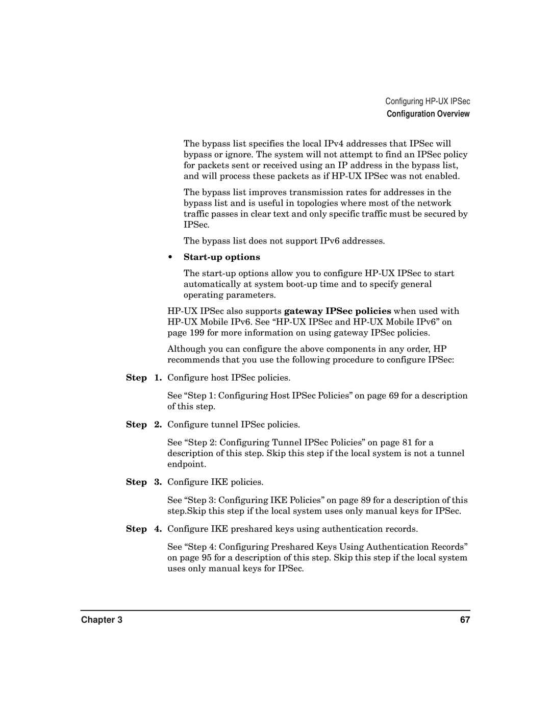 HP UX IPSec Software manual Start-up options 
