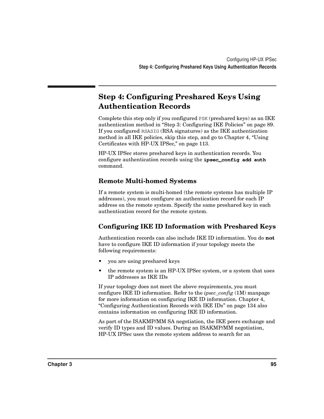 HP UX IPSec Software manual Configuring Preshared Keys Using Authentication Records, Remote Multi-homed Systems 