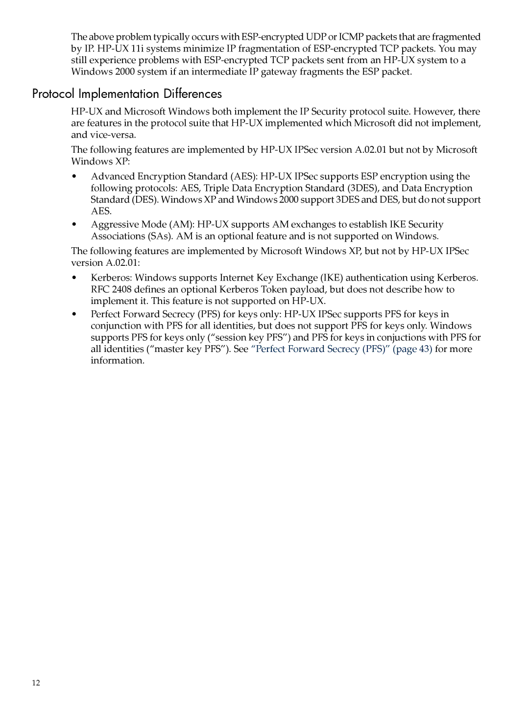 HP UX IPSec Software manual Protocol Implementation Differences 
