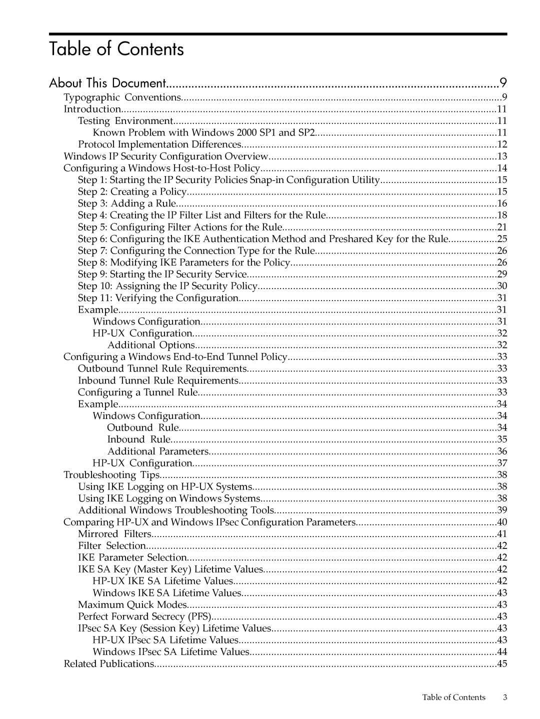 HP UX IPSec Software manual Table of Contents 