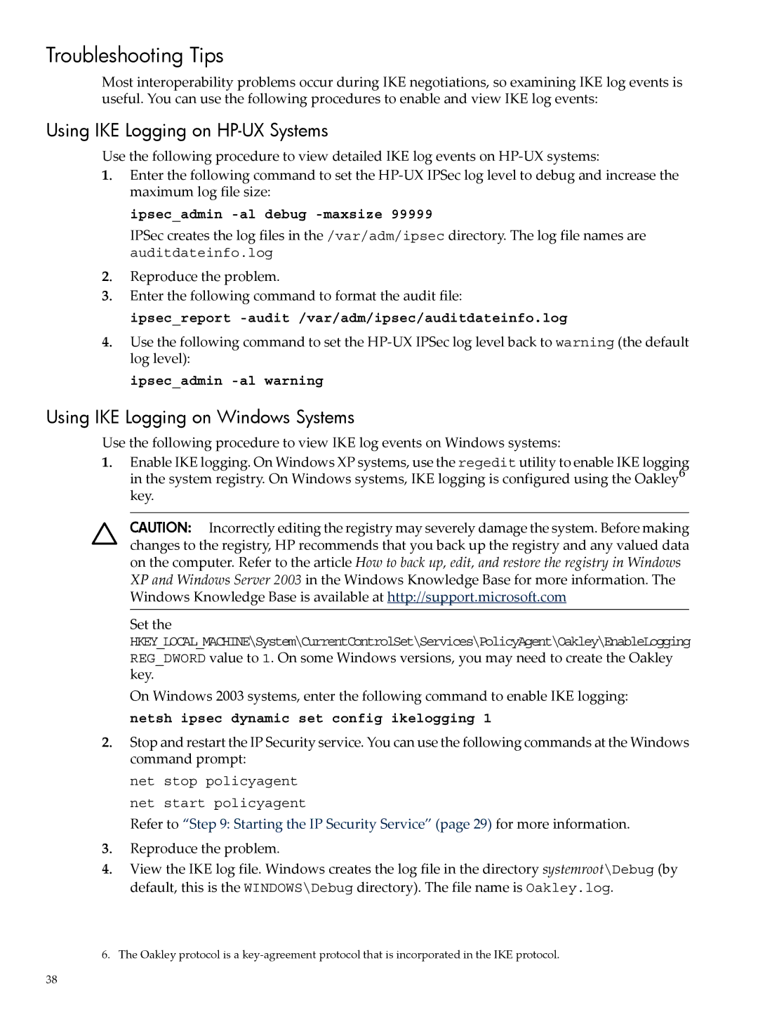 HP UX IPSec Software manual Troubleshooting Tips, Using IKE Logging on HP-UX Systems, Using IKE Logging on Windows Systems 