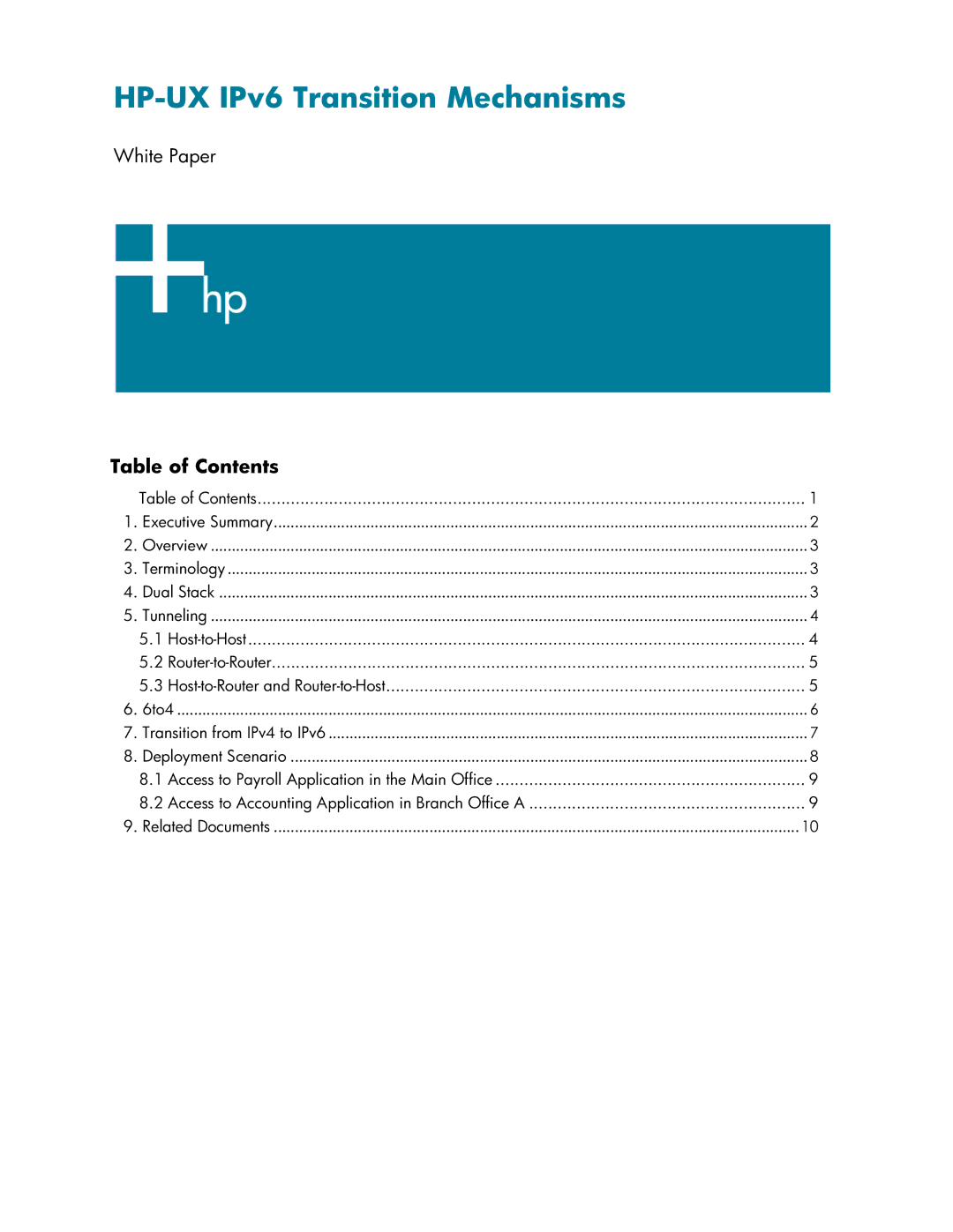 HP UX IPv6 Software manual HP-UX IPv6 Transition Mechanisms, Table of Contents 