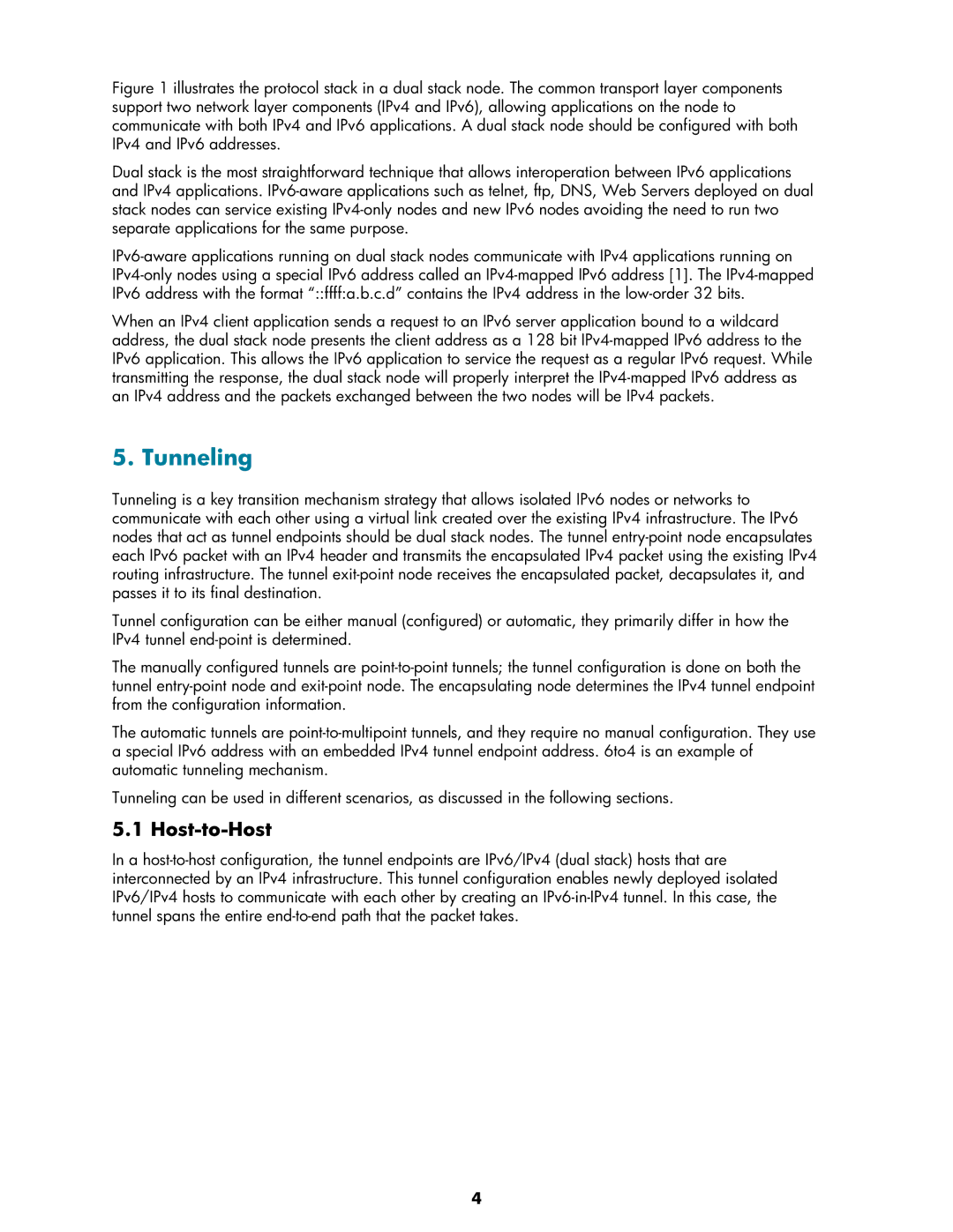 HP UX IPv6 Software manual Tunneling, Host-to-Host 