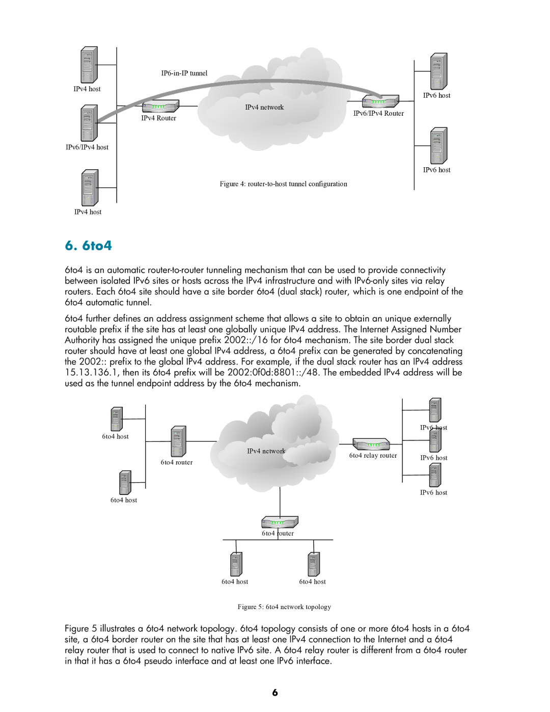 HP UX IPv6 Software manual 6to4, Router-to-host tunnel configuration IPv4 host IPv6 host 