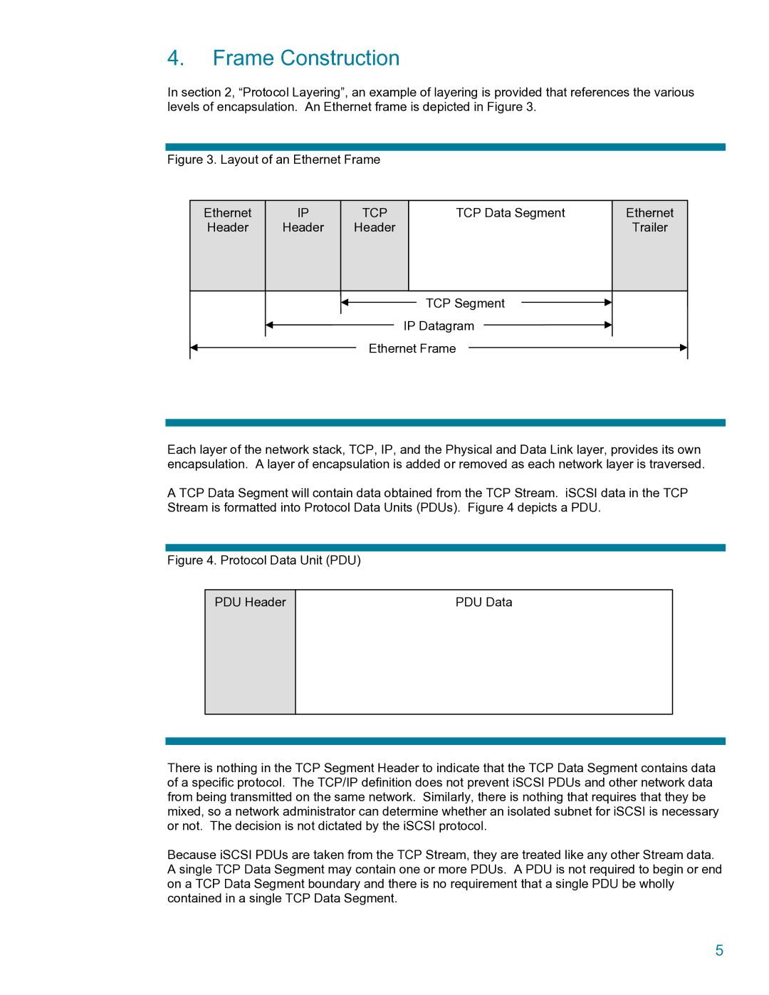 HP UX iSCSI (SCSI Over TCP/IP) Software manual Frame Construction, Tcp 